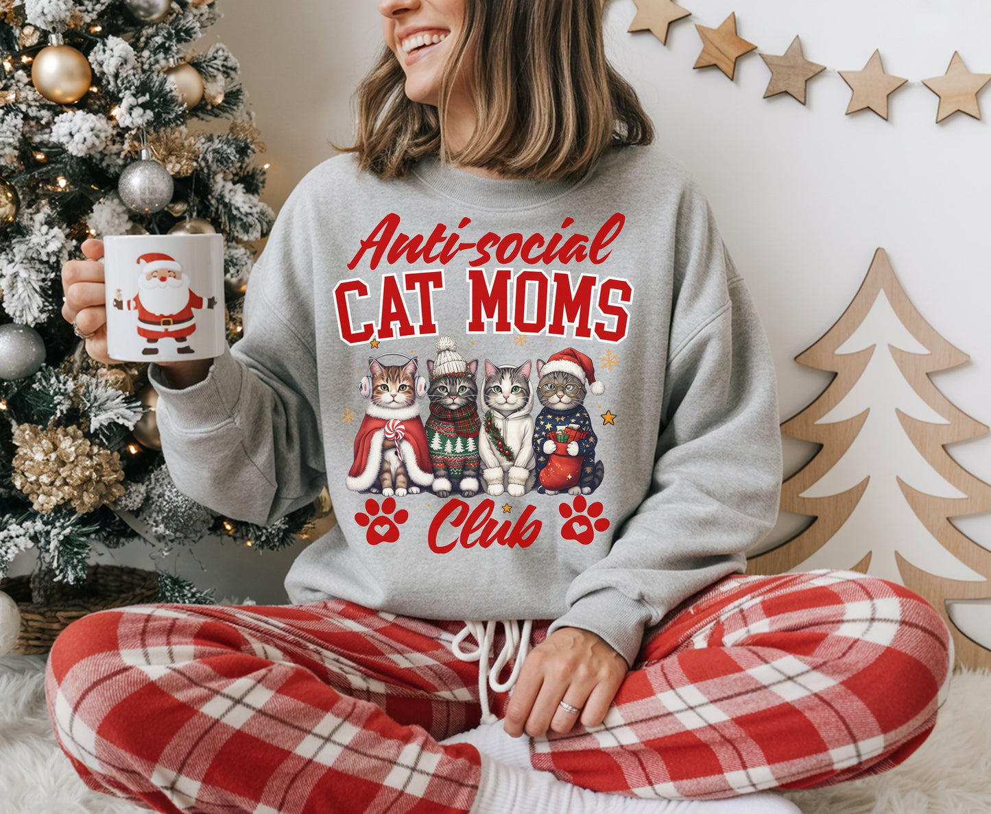 Anti-Social Cat Mum Christmas Tee Jumper - Funny Cat mom dad Xmas Unisex Shirt