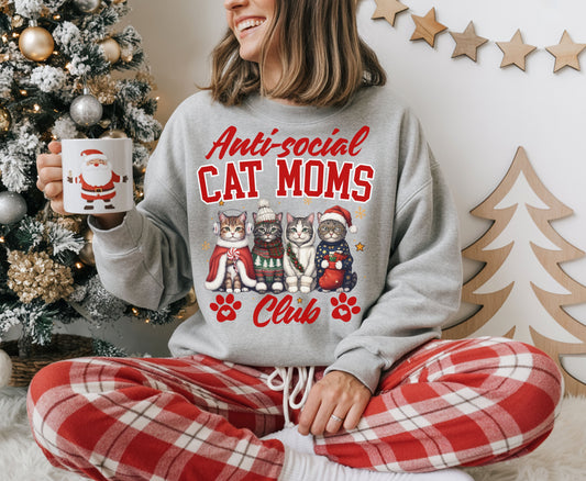 Anti-Social Cat Mum Christmas Tee Jumper - Funny Cat mom dad Xmas Unisex Shirt