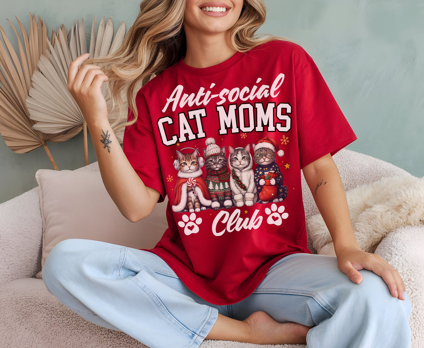 Anti-Social Cat Mum Christmas Tee Jumper - Funny Cat mom dad Xmas Unisex Shirt