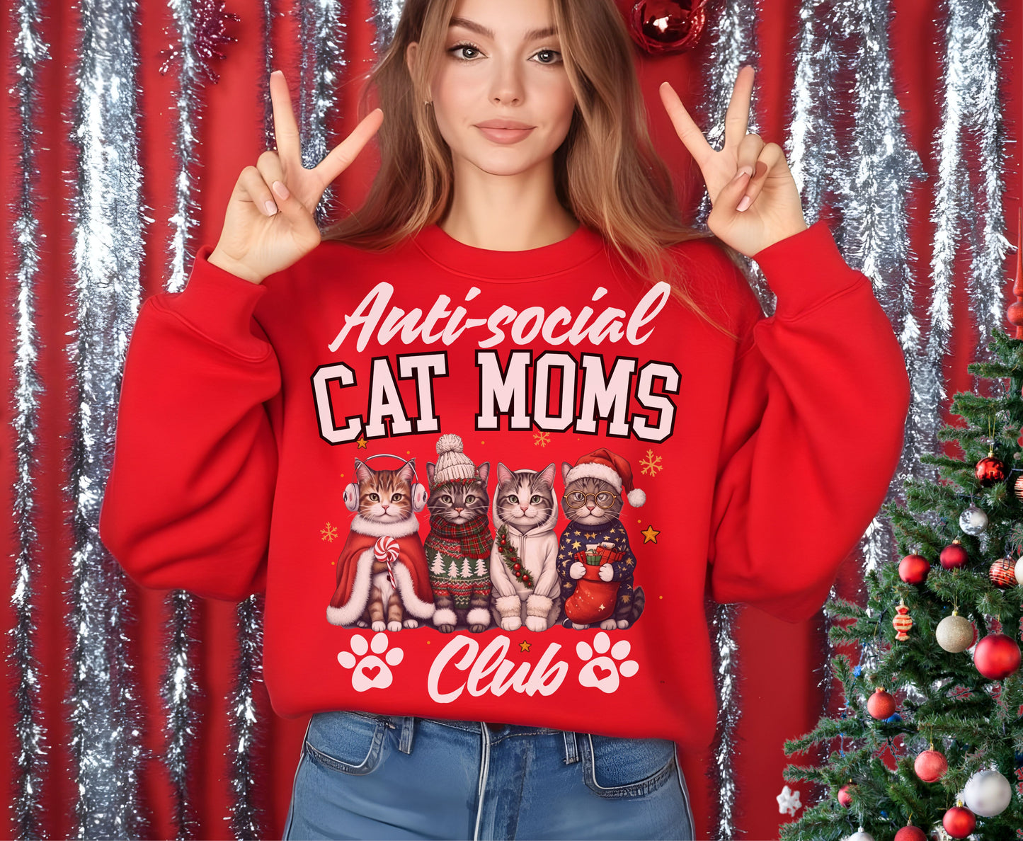 Anti-Social Cat Mum Christmas Tee Jumper - Funny Cat mom dad Xmas Unisex Shirt