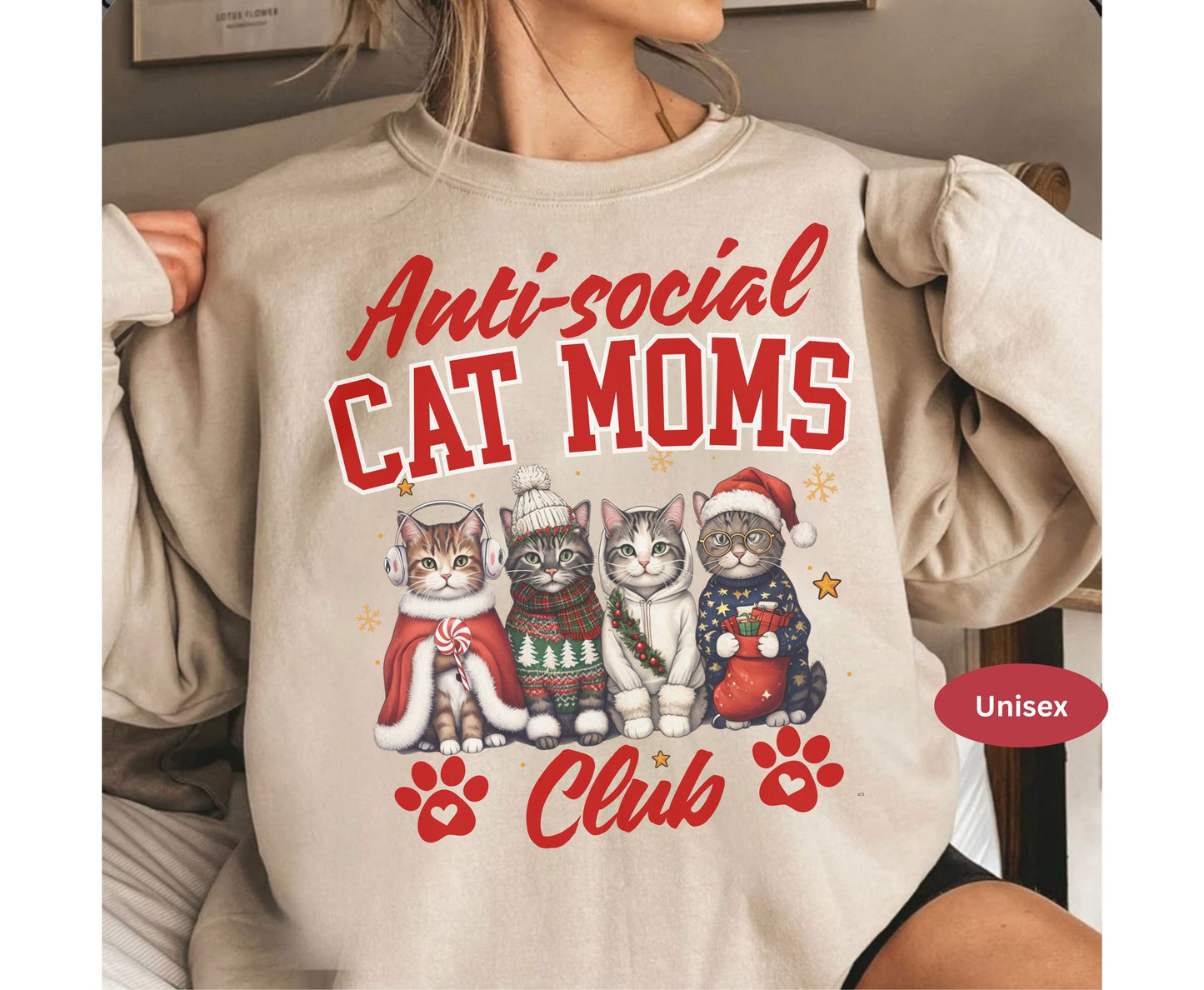 Anti-Social Cat Mum Christmas Tee Jumper - Funny Cat mom dad Xmas Unisex Shirt