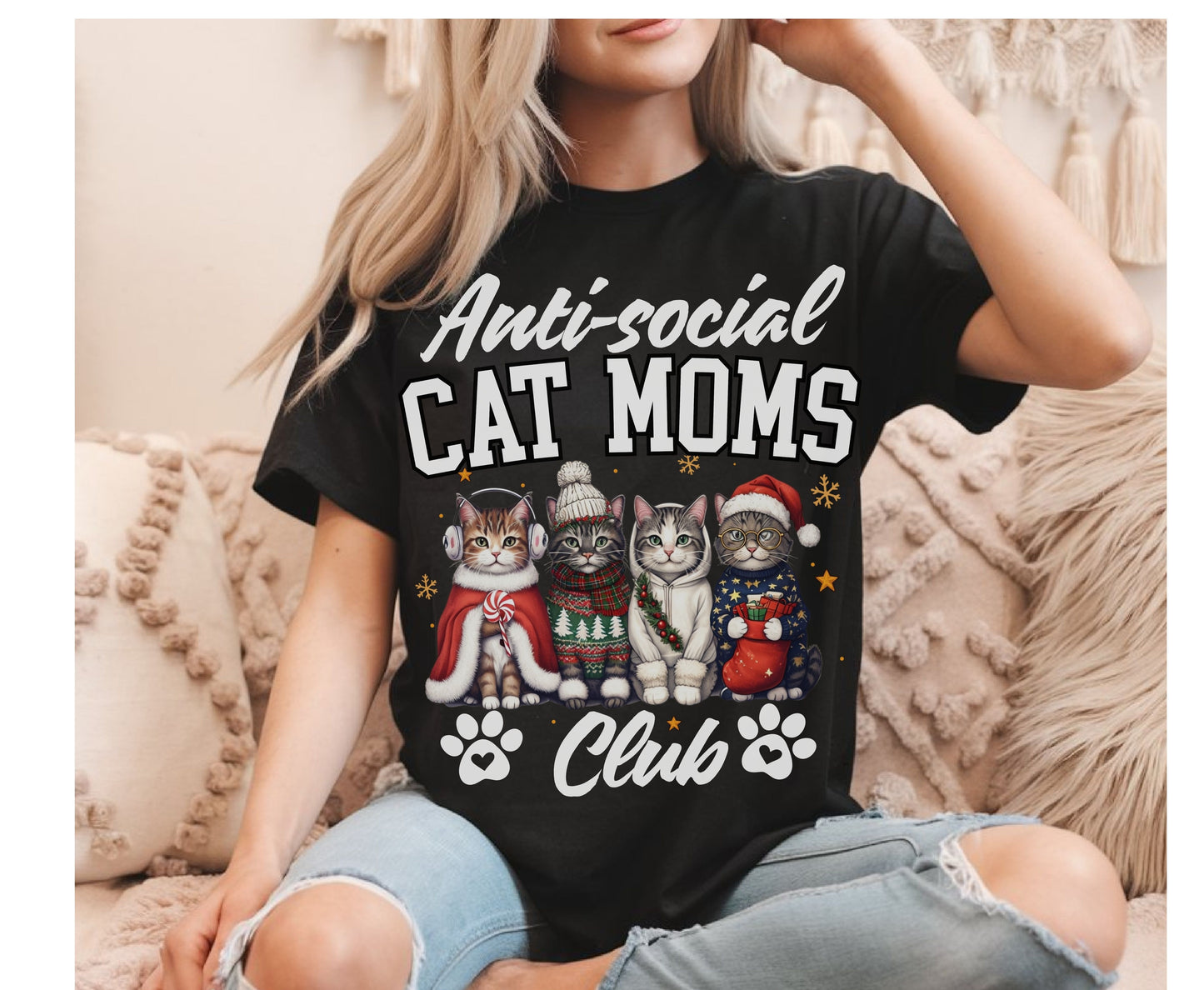Anti-Social Cat Mum Christmas Tee Jumper - Funny Cat mom dad Xmas Unisex Shirt