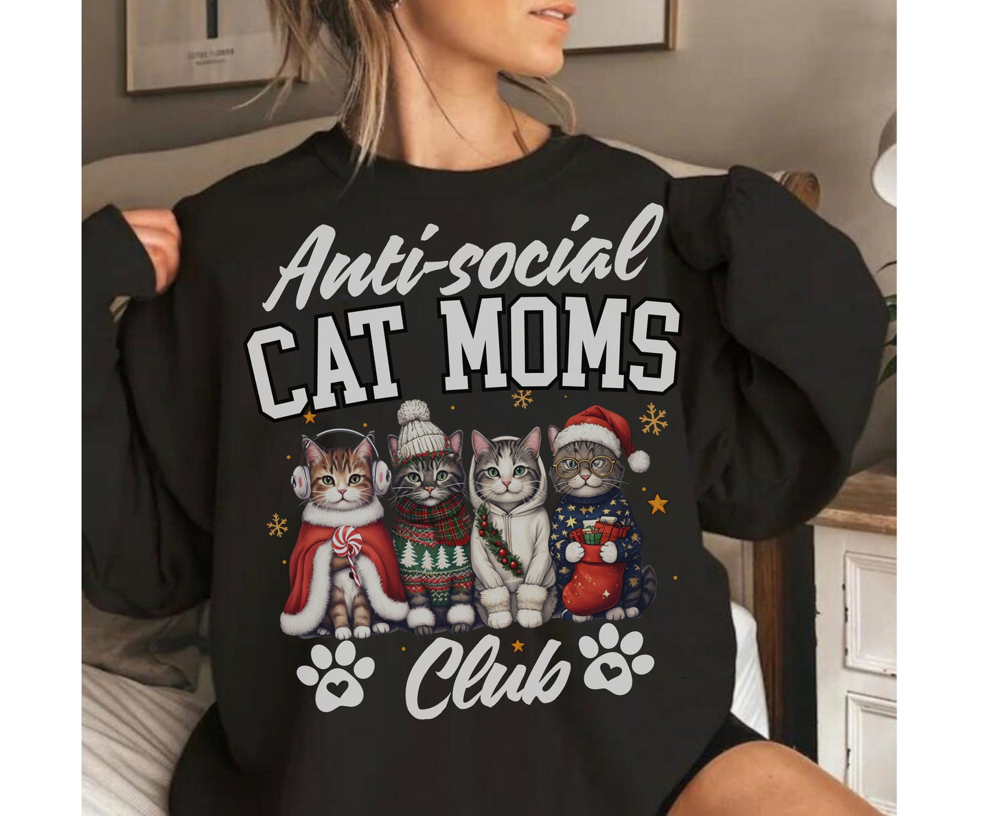 Anti-Social Cat Mum Christmas Tee Jumper - Funny Cat mom dad Xmas Unisex Shirt