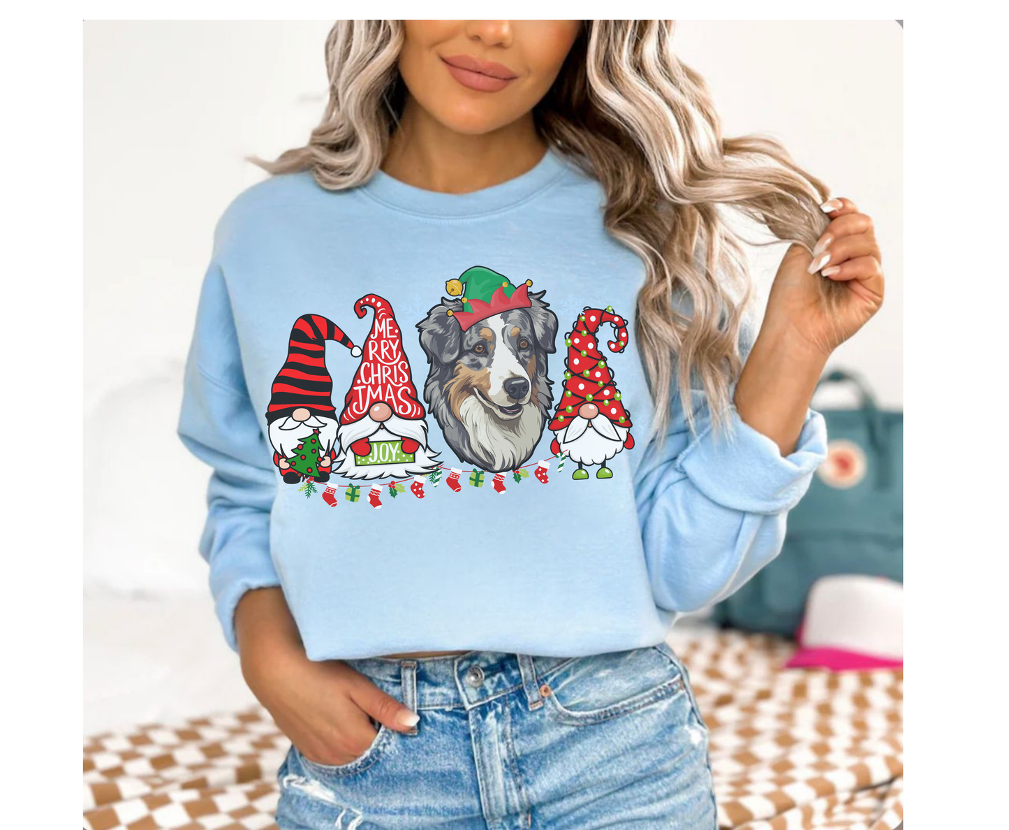 Australian Shepherd Winter Sweatshirt Christmas Elf Gnome Lover Shirt Cute Aussie Mom-Dad Hoodie Sweater gift for Dog owner dog lover tshirt