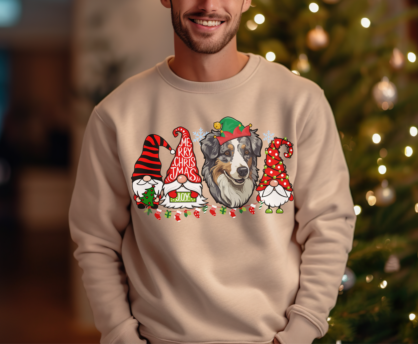 Australian Shepherd Winter Sweatshirt Christmas Elf Gnome Lover Shirt Cute Aussie Mom-Dad Hoodie Sweater gift for Dog owner dog lover tshirt