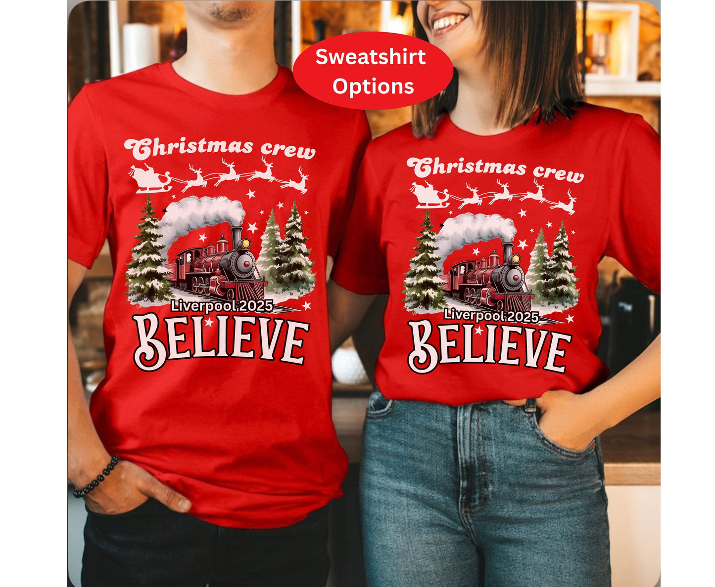 Personalized Christmas Believe  Family T-Shirts Sweatshirt - Trendy Christmas Holiday Shirt - Up to 5XL - for Mom Dad Baby