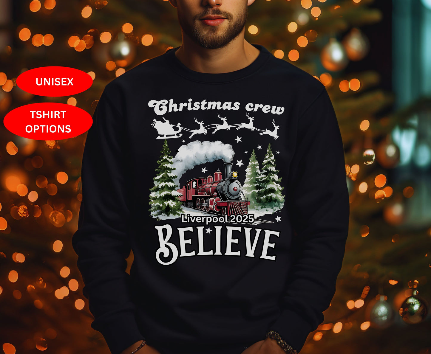 Personalized Christmas Believe  Family T-Shirts Sweatshirt - Trendy Christmas Holiday Shirt - Up to 5XL - for Mom Dad Baby