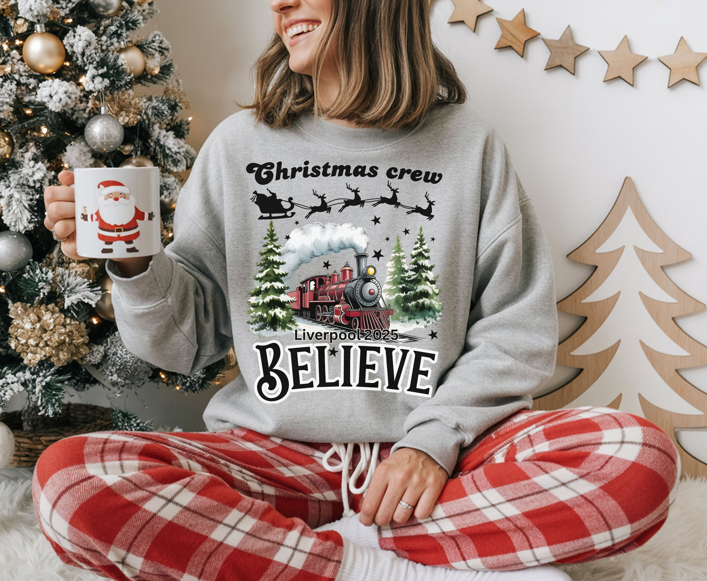 Personalized Christmas Believe  Family T-Shirts Sweatshirt - Trendy Christmas Holiday Shirt - Up to 5XL - for Mom Dad Baby