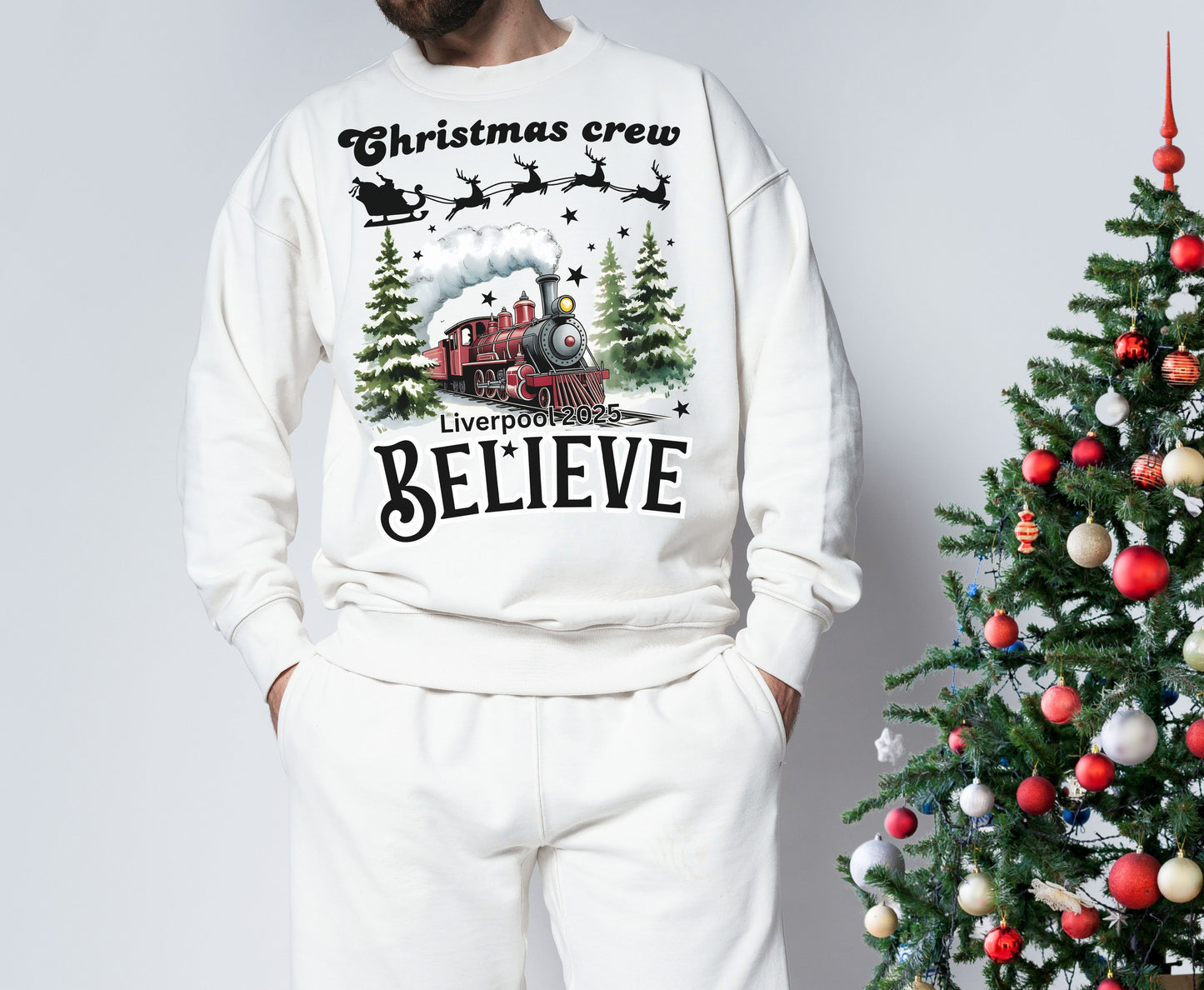 Personalized Christmas Believe  Family T-Shirts Sweatshirt - Trendy Christmas Holiday Shirt - Up to 5XL - for Mom Dad Baby