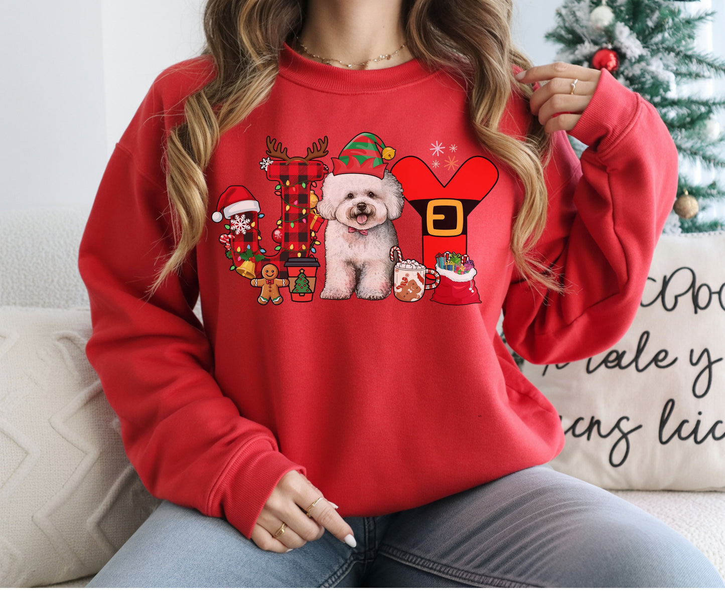 Bichon frise Dog Breed Christmas Tee Jumper - Bichon frise Joy Dog mom dad Xmas Unisex Shirts