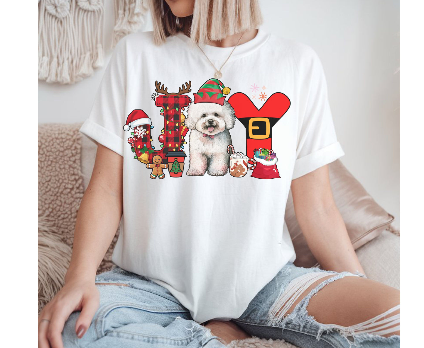 Bichon frise Dog Breed Christmas Tee Jumper - Bichon frise Joy Dog mom dad Xmas Unisex Shirts