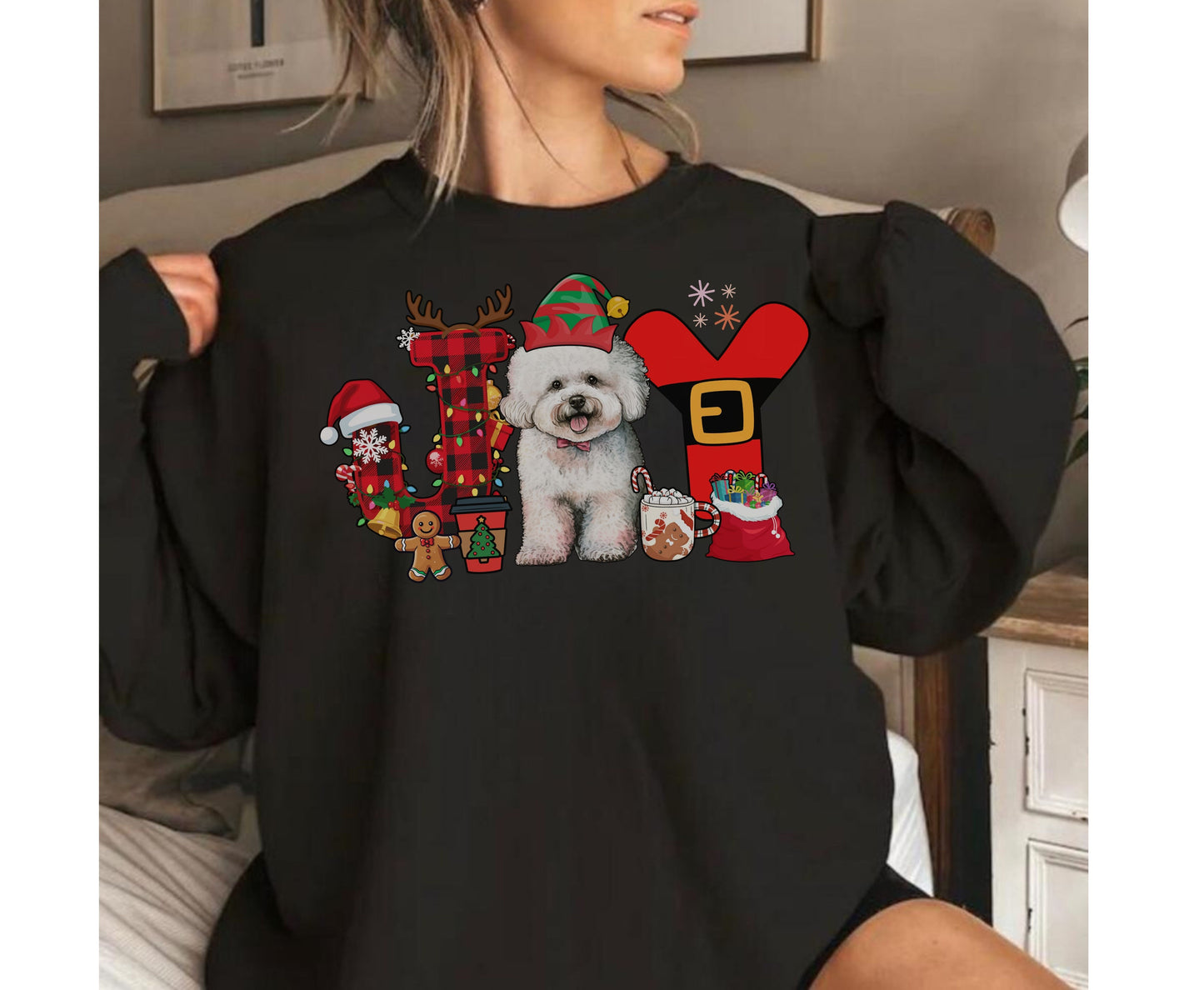 Bichon frise Dog Breed Christmas Tee Jumper - Bichon frise Joy Dog mom dad Xmas Unisex Shirts