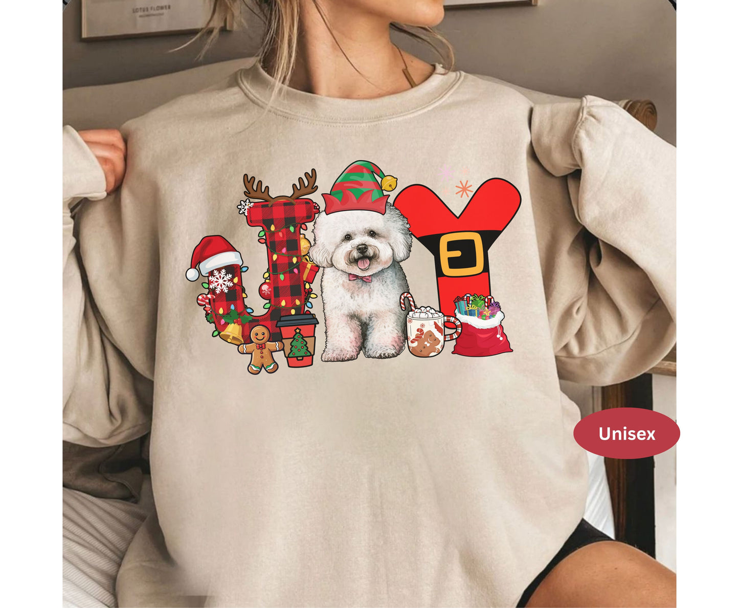 Bichon frise Dog Breed Christmas Tee Jumper - Bichon frise Joy Dog mom dad Xmas Unisex Shirts