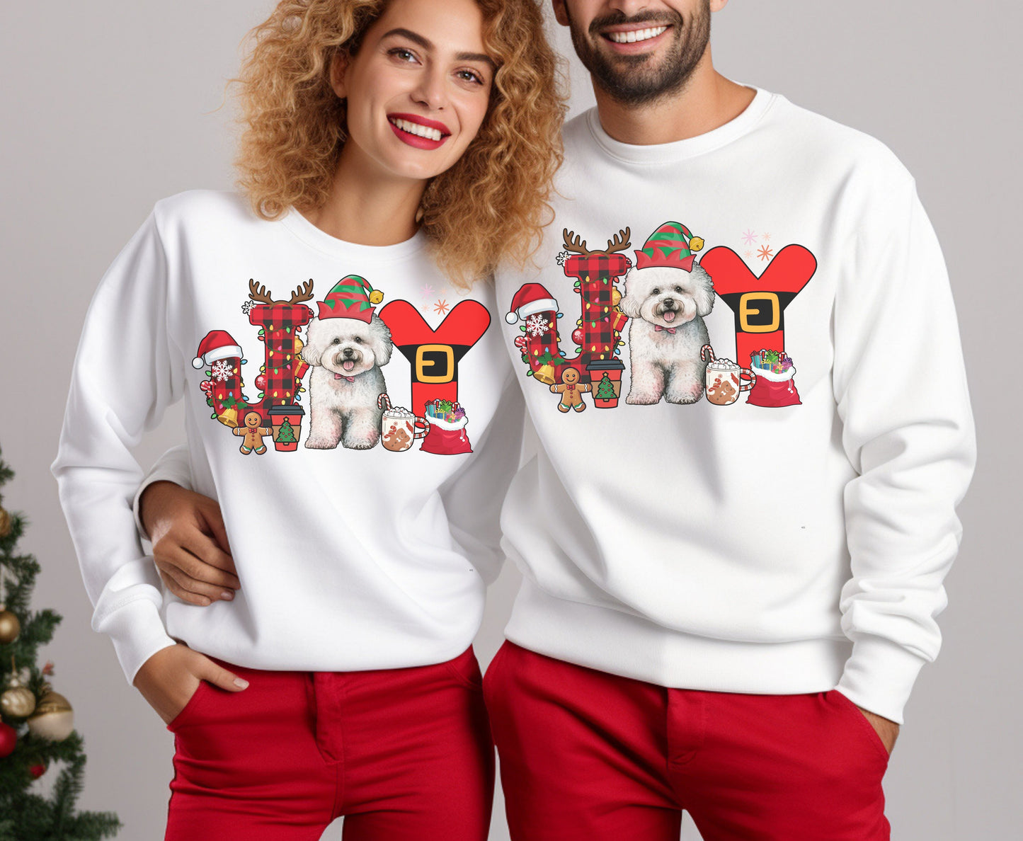 Bichon frise Dog Breed Christmas Tee Jumper - Bichon frise Joy Dog mom dad Xmas Unisex Shirts