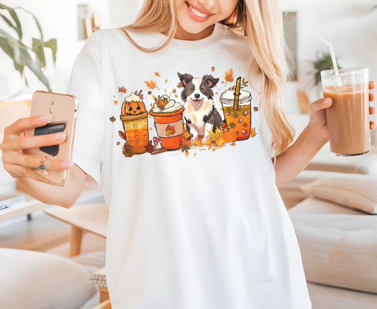 Border Collie Herbst T-Shirt, Herbst Kaffee Liebhaber Sweatshirt, Border Collie Hunde Mama, Border Collie Papa, Border Collie Geschenk, Geschenke für Hundeliebhaber