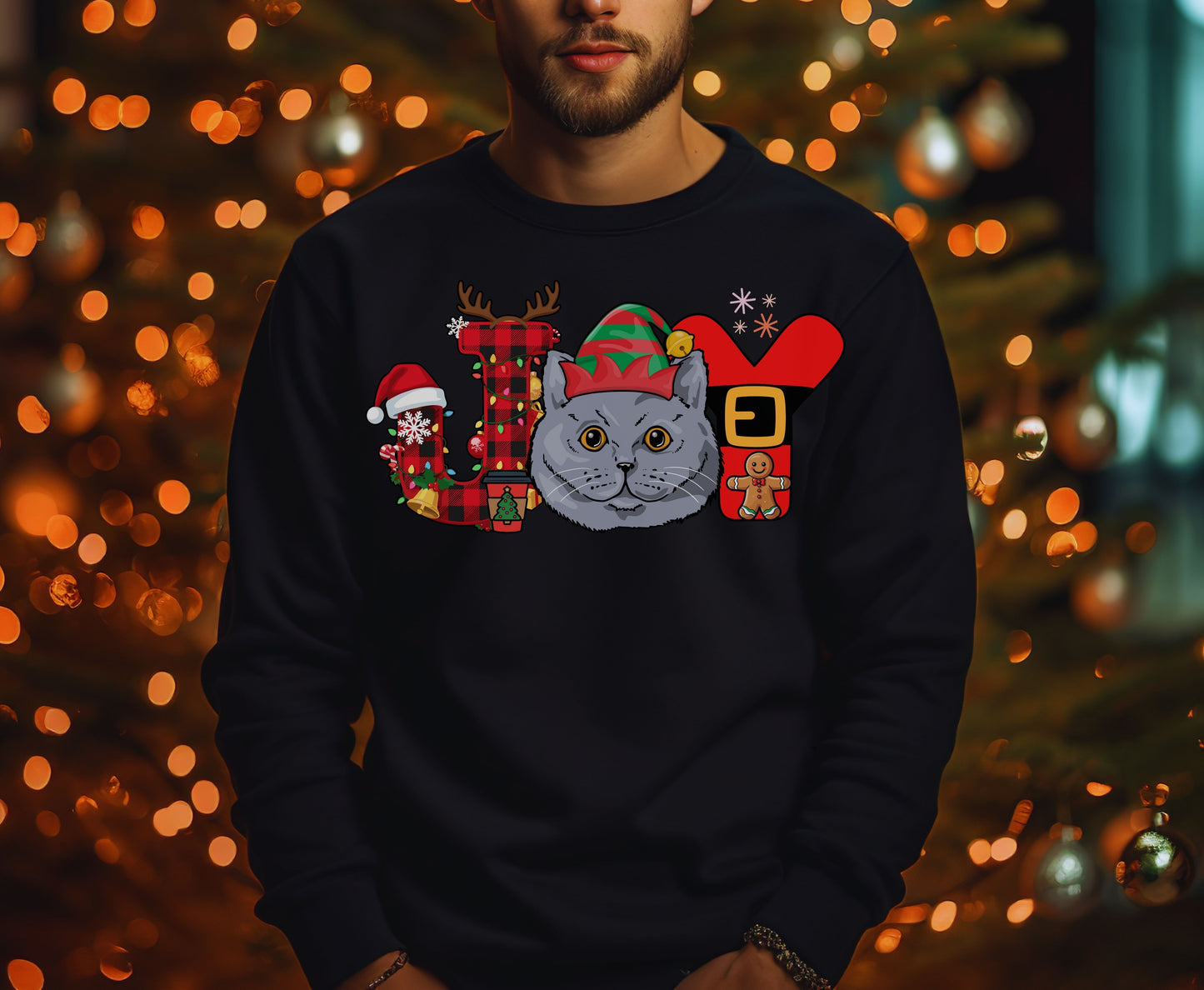 British Shorthair Cat Breed Christmas Tee Jumper - British Shorthair Cat mom dad Xmas Unisex Shirt