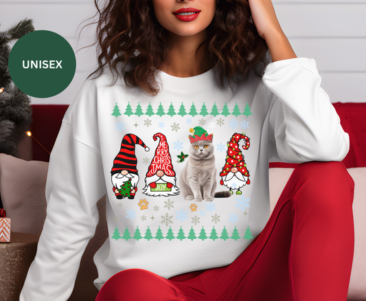Festive British Shorthair Cat Christmas Shirt Cute Holiday Cat Lover Tee Sweatshirt Xmas Gift for Cat Owner British Shorthair Cat Owner Top