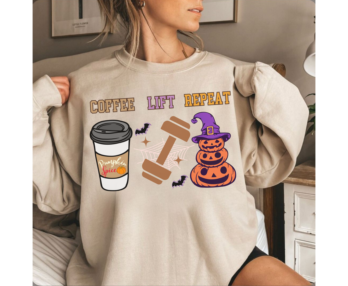 Funny gym Pumpkin Spice Shirt Coffee Lift Repeat weightlifting Workout Pump Cover for Men Women Gym Tshirt Hoodie