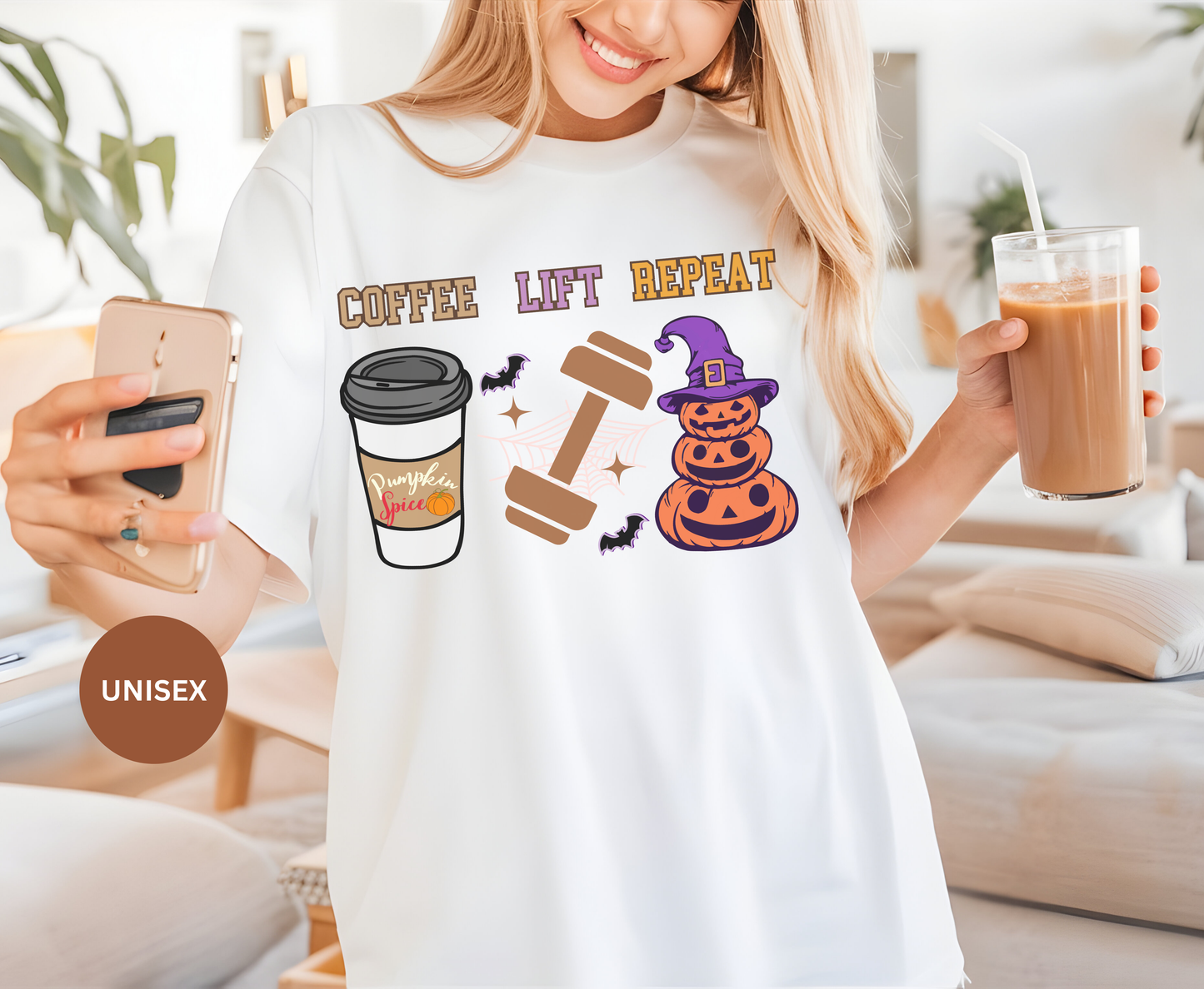 Funny gym Pumpkin Spice Shirt Coffee Lift Repeat weightlifting Workout Pump Cover for Men Women Gym Tshirt Hoodie