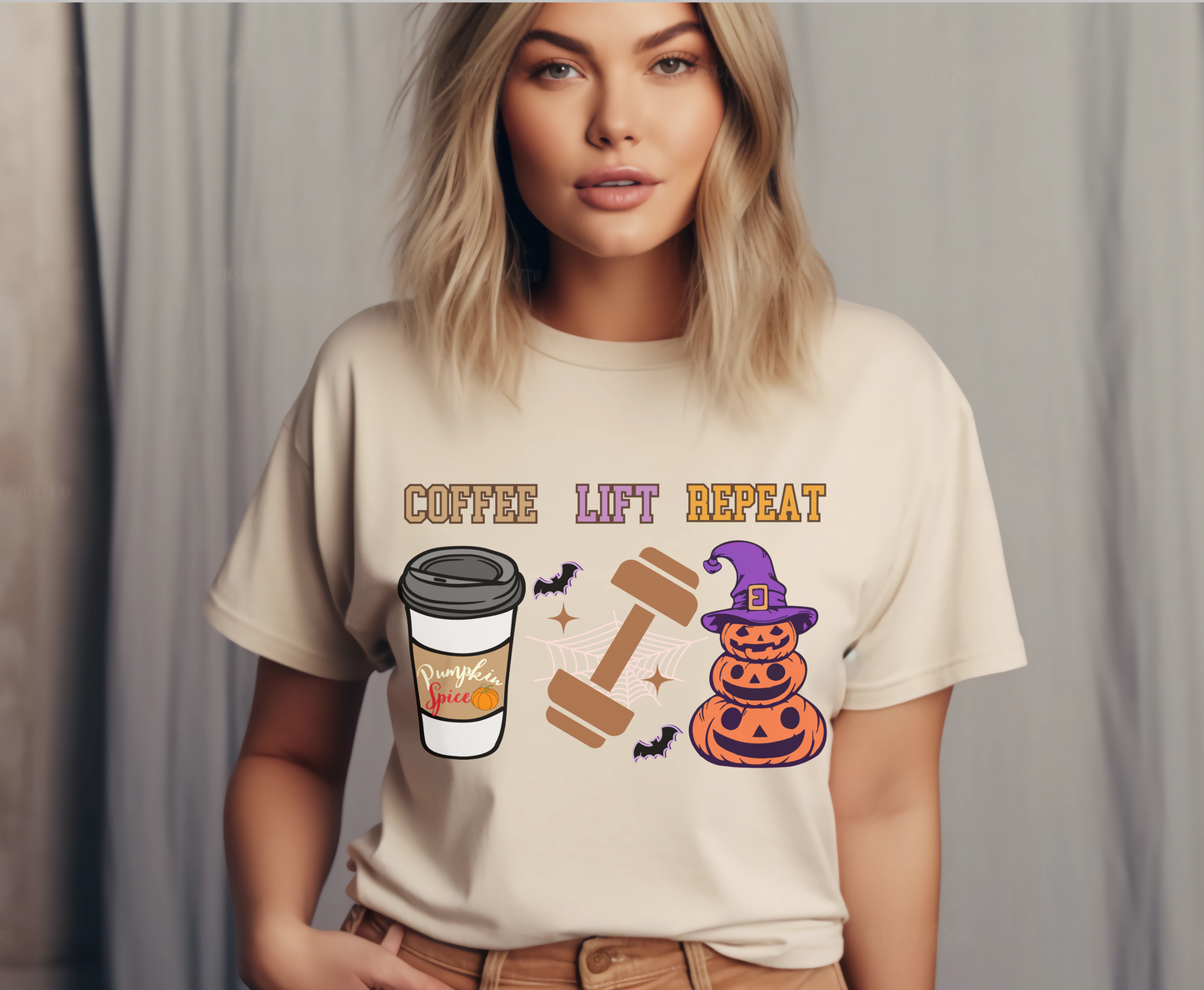 Funny gym Pumpkin Spice Shirt Coffee Lift Repeat weightlifting Workout Pump Cover for Men Women Gym Tshirt Hoodie