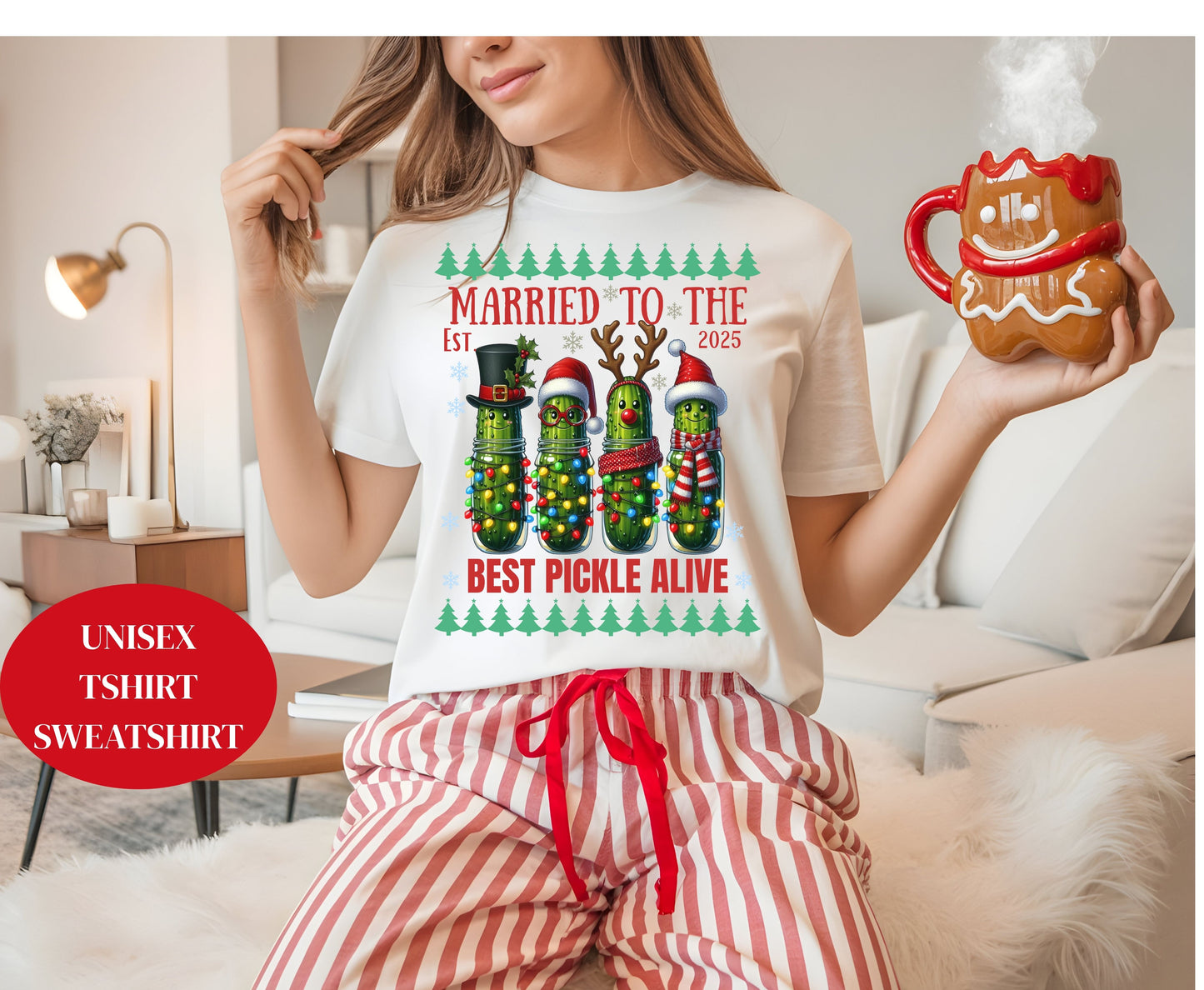 Funny Couple Matching Pickle Shirts - Unisex Couple Christmas Shirt for Men Women