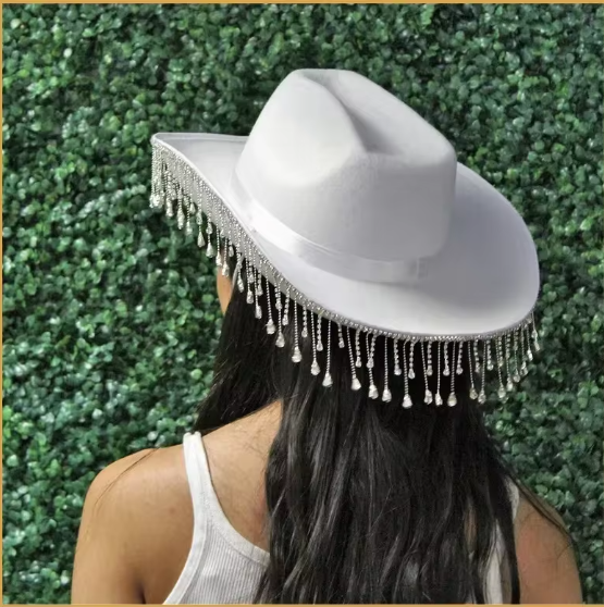 Diamond Fringe Bride Cowgirl Hat Summer Vintage Cowboy Hat Rhinestone Fringe Cowgirl Gift for Women Girl Western Hat