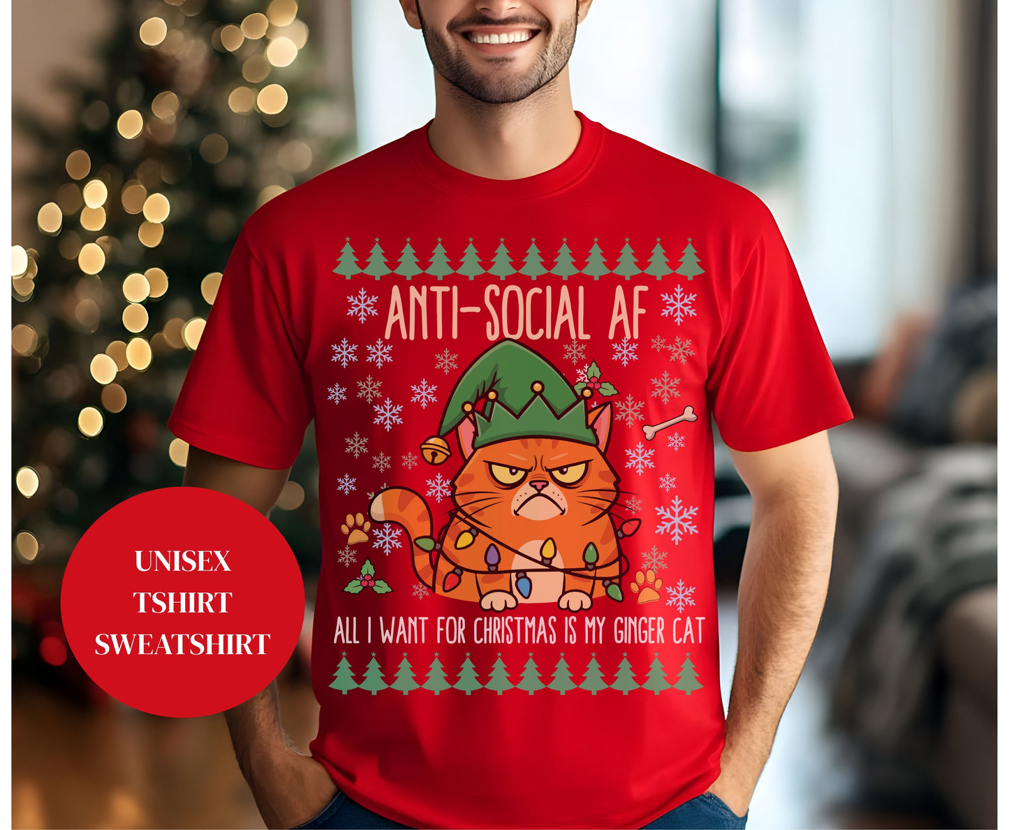 Funny Ginger Tabby Cat Breed Christmas Tee Jumper - Orange Cat mom dad Xmas Unisex Shirt