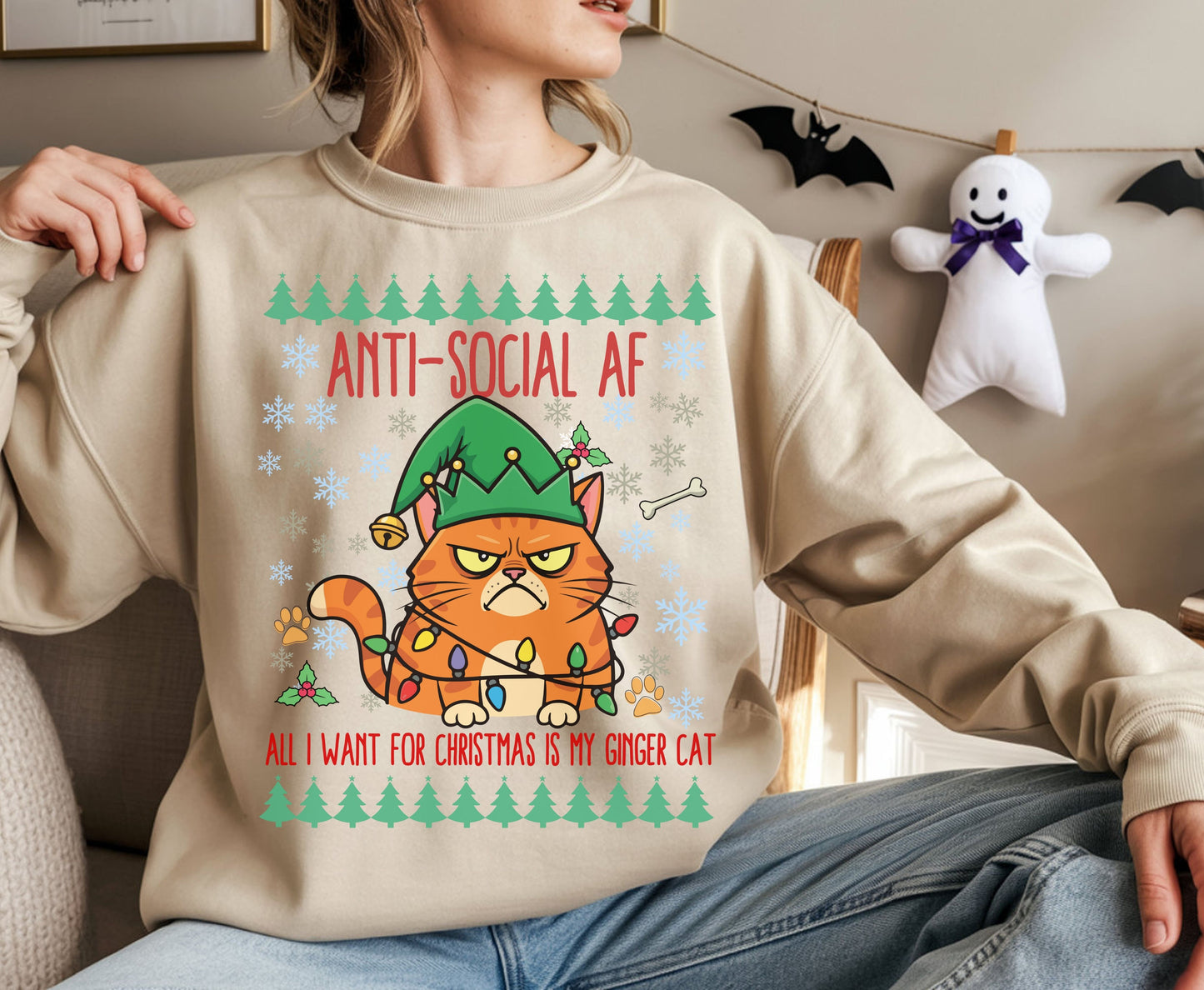 Funny Ginger Tabby Cat Breed Christmas Tee Jumper - Orange Cat mom dad Xmas Unisex Shirt