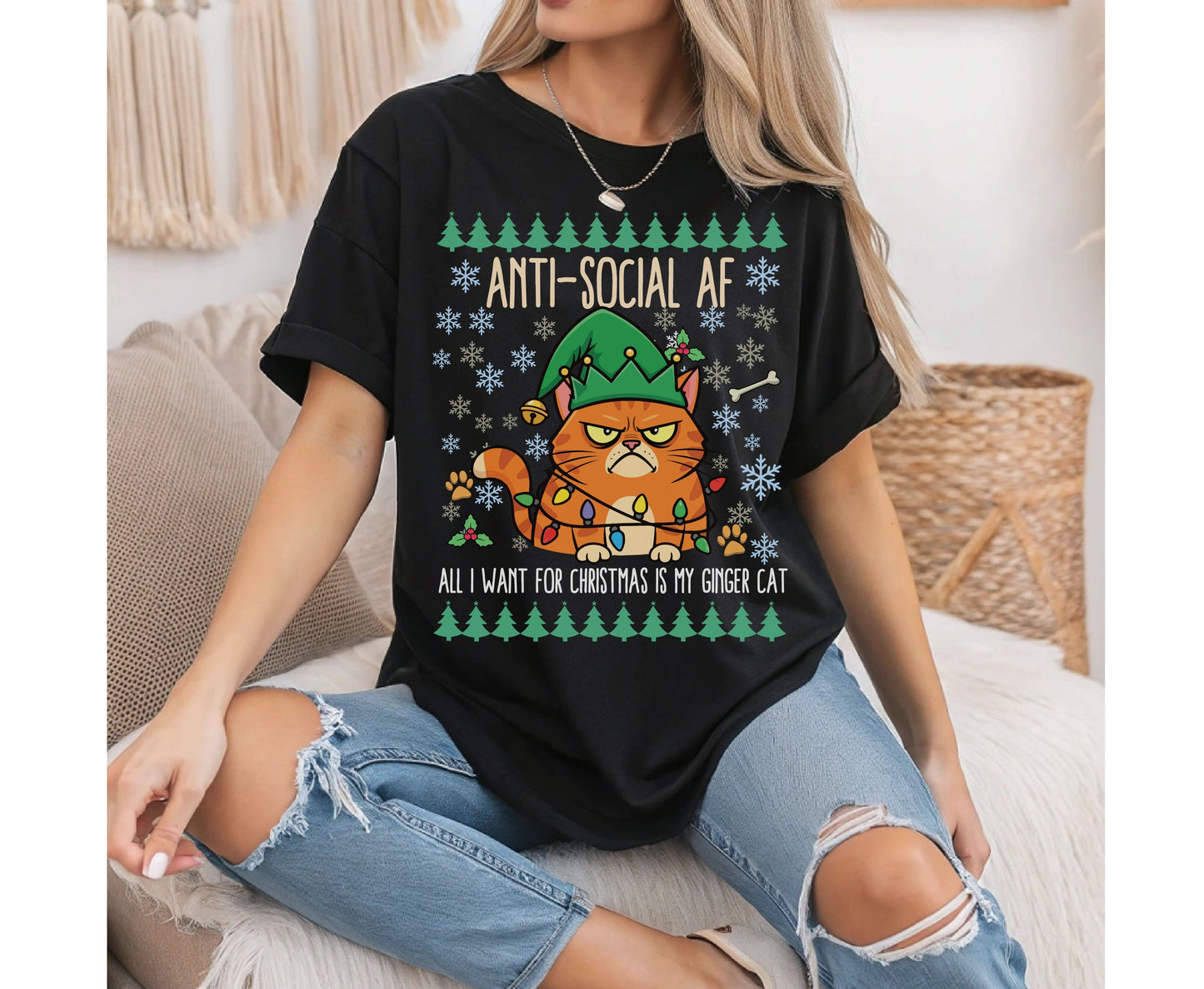 Funny Ginger Tabby Cat Breed Christmas Tee Jumper - Orange Cat mom dad Xmas Unisex Shirt