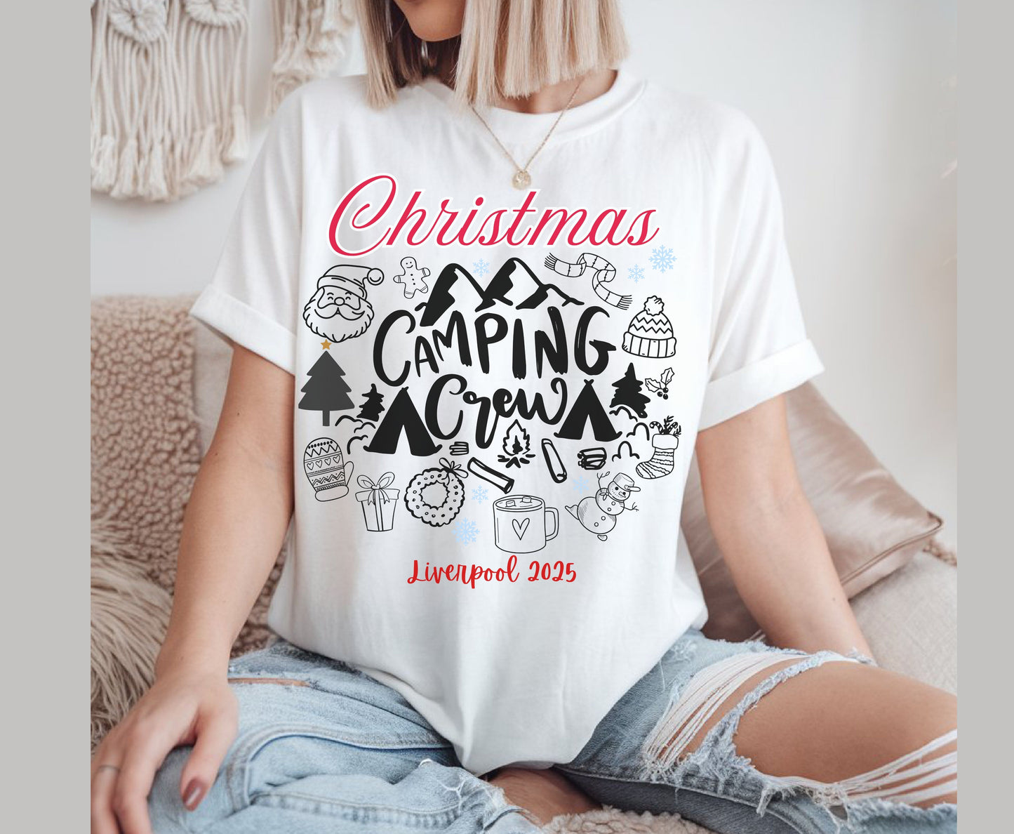 Personalized Christmas Camping Crew Tee Sweatshirt - Unisex Custom Xmas Camp Jumpers