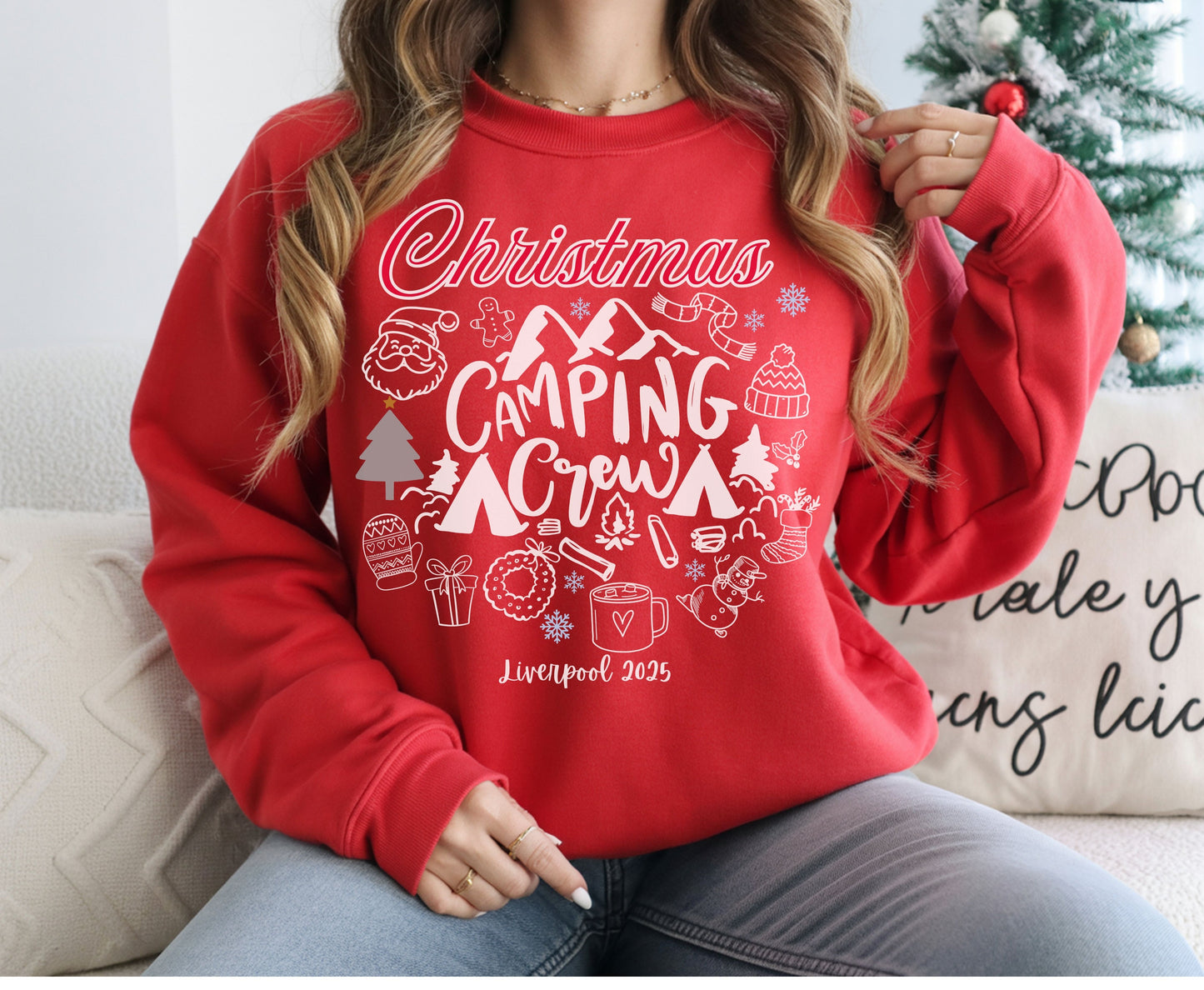 Personalized Christmas Camping Crew Tee Sweatshirt - Unisex Custom Xmas Camp Jumpers