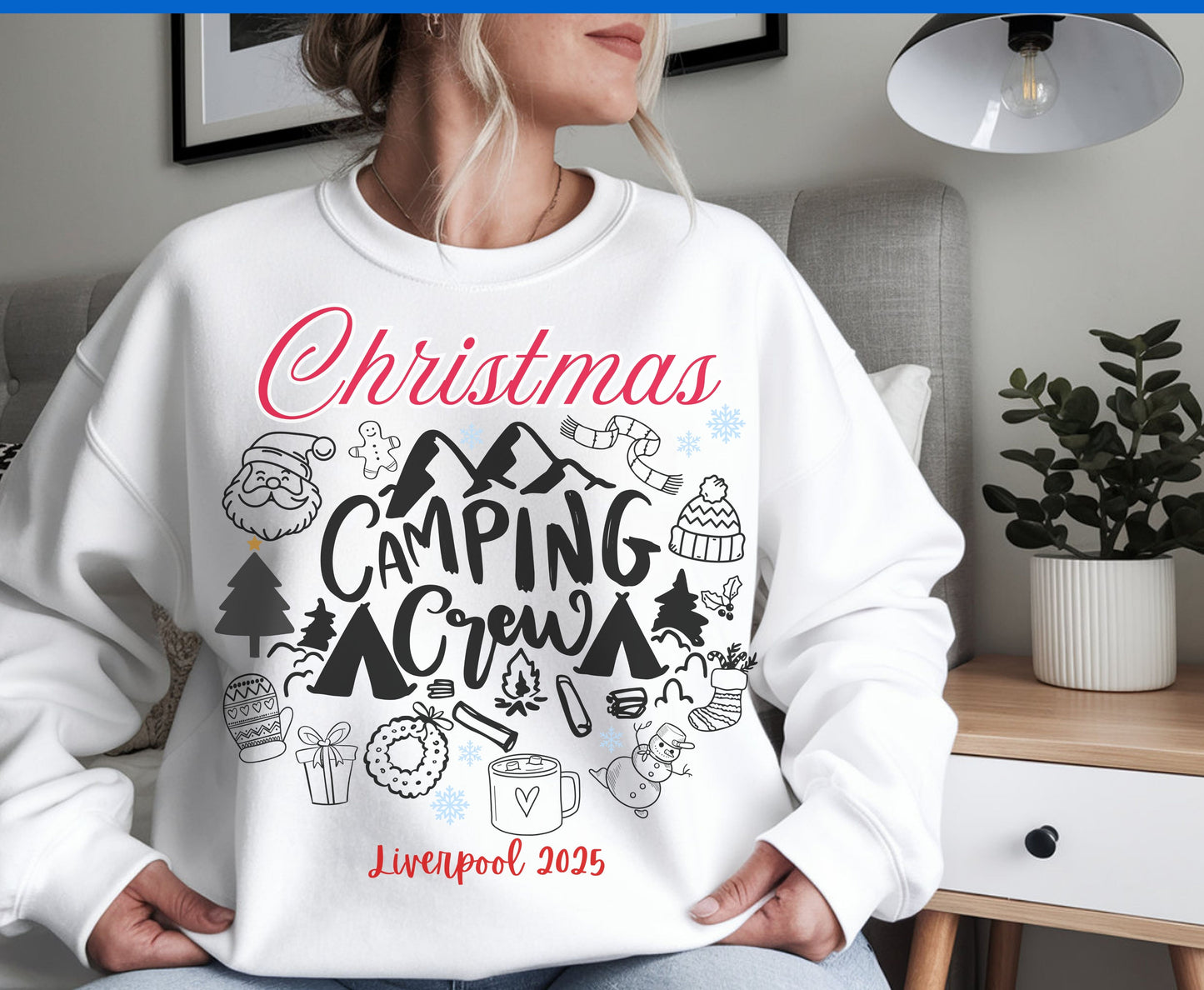 Personalized Christmas Camping Crew Tee Sweatshirt - Unisex Custom Xmas Camp Jumpers