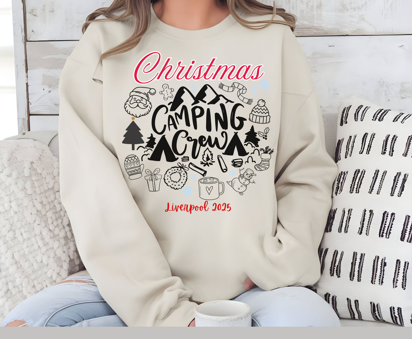 Personalized Christmas Camping Crew Tee Sweatshirt - Unisex Custom Xmas Camp Jumpers