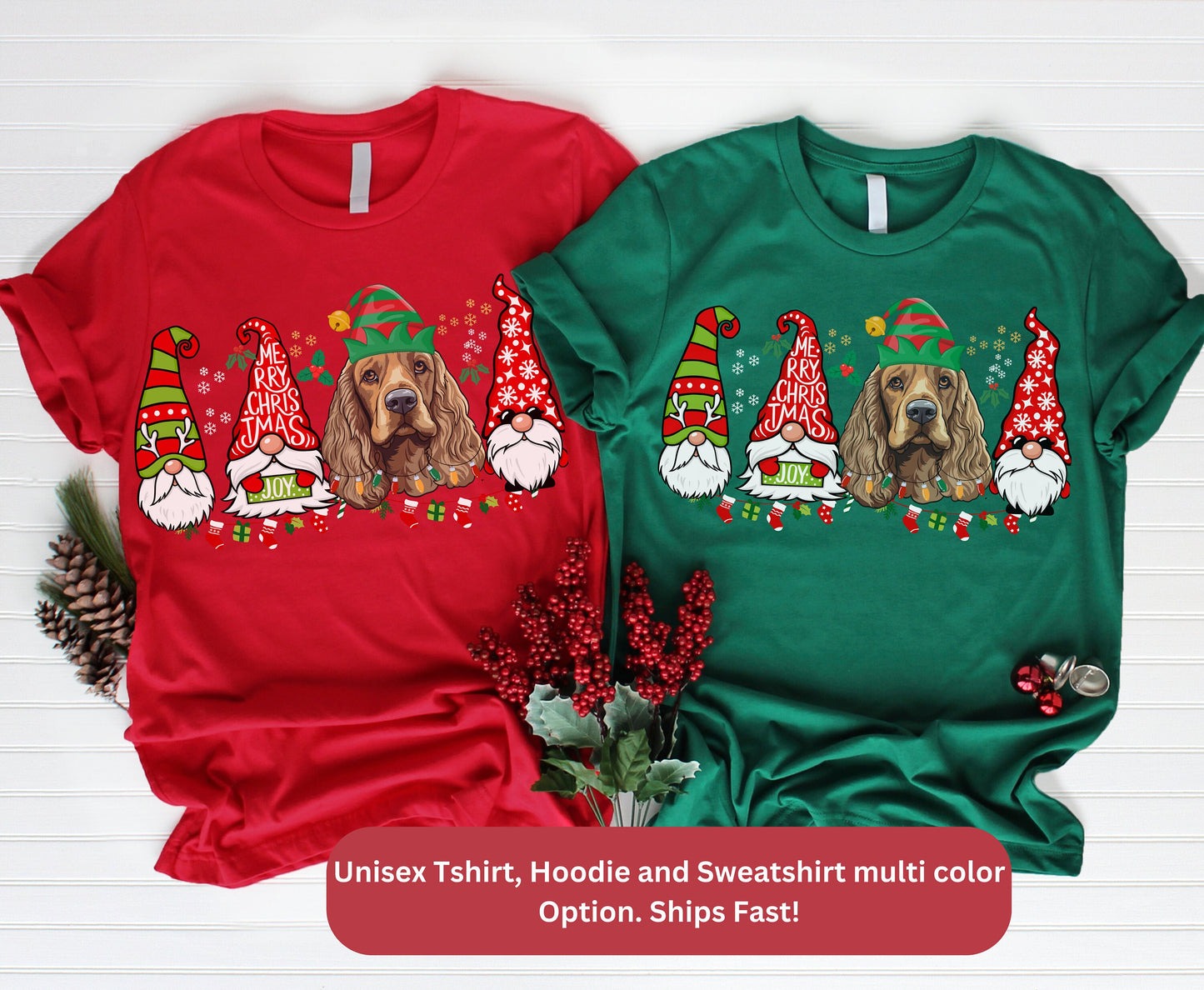 Colorful christmas top for dog owner, dog lover dog mom dog dad shirts gifts for xmas winter crewneck for men for women cocker spaniel top