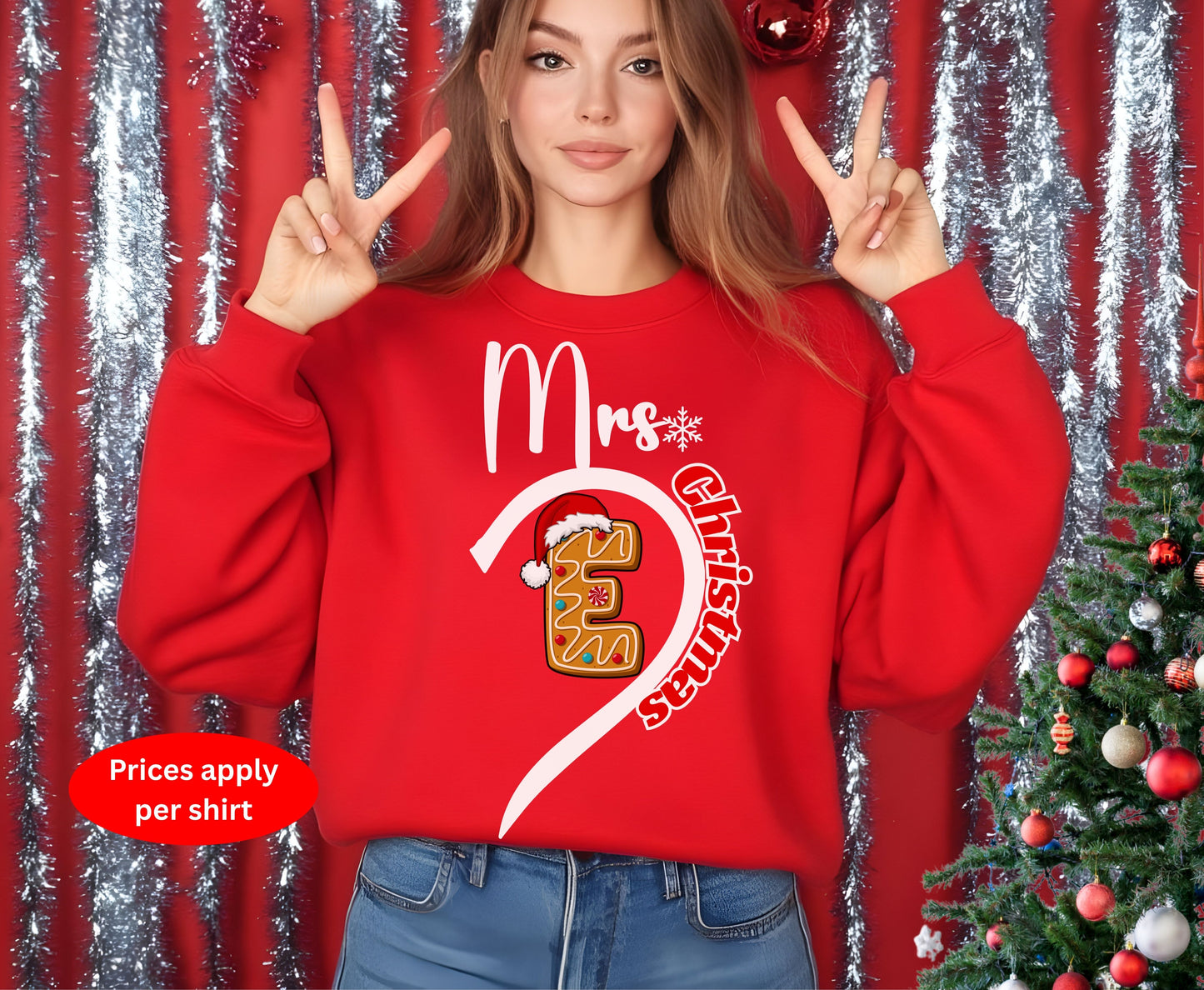 Cute Couple Merry Christmas Tops - Personalize Initial Mr and Mrs Tee Sweatshirt - Ginger Bread Love tops-  Prices Per shirt