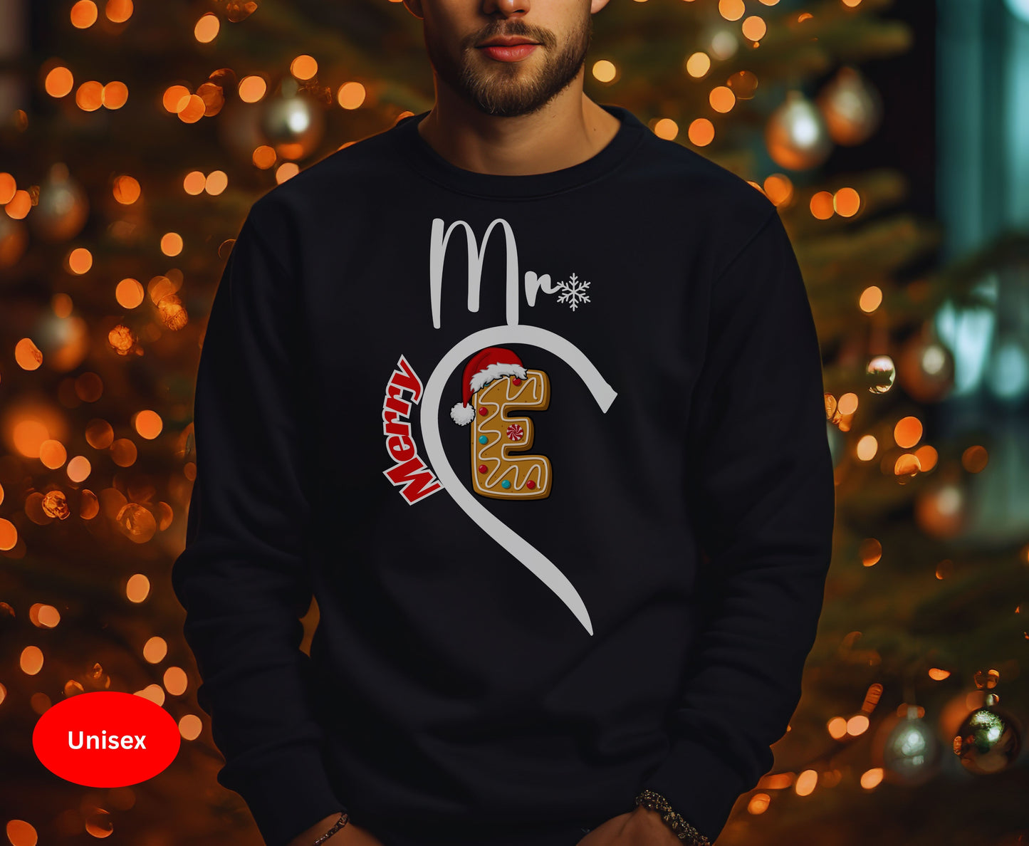 Cute Couple Merry Christmas Tops - Personalize Initial Mr and Mrs Tee Sweatshirt - Ginger Bread Love tops-  Prices Per shirt