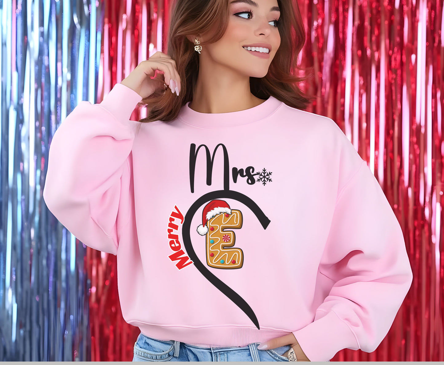 Cute Couple Merry Christmas Tops - Personalize Initial Mr and Mrs Tee Sweatshirt - Ginger Bread Love tops-  Prices Per shirt