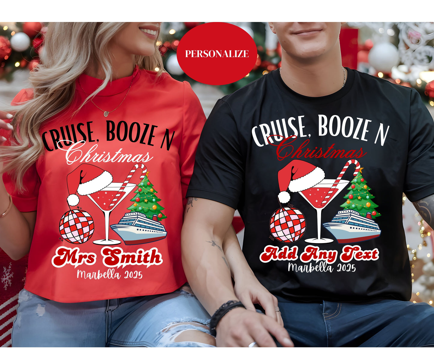 Personalized Christmas Cruise Family T-Shirts Sweatshirt - Trendy Christmas Cruising Shirt - Up to 5XL - for Mom Dad Baby