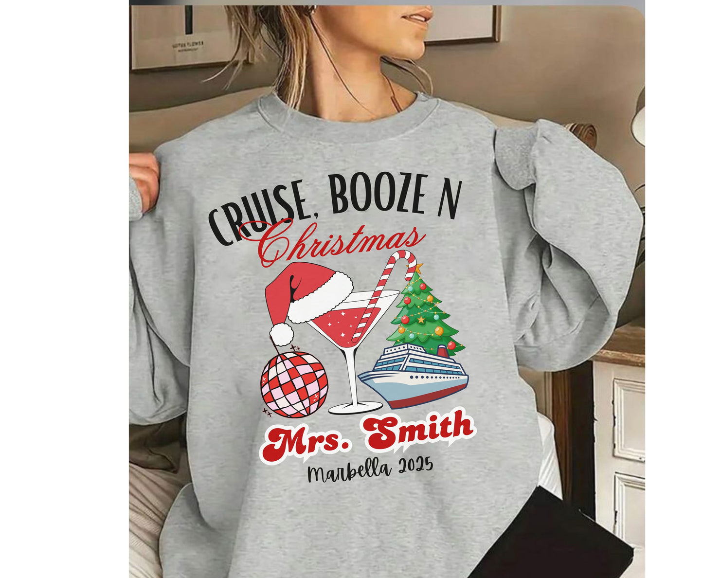 Personalized Christmas Cruise Family T-Shirts Sweatshirt - Trendy Christmas Cruising Shirt - Up to 5XL - for Mom Dad Baby