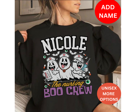 Custom Halloween Nursing Boo Crew Shirt for Men Women | Personalized Spooky Nurse Gift