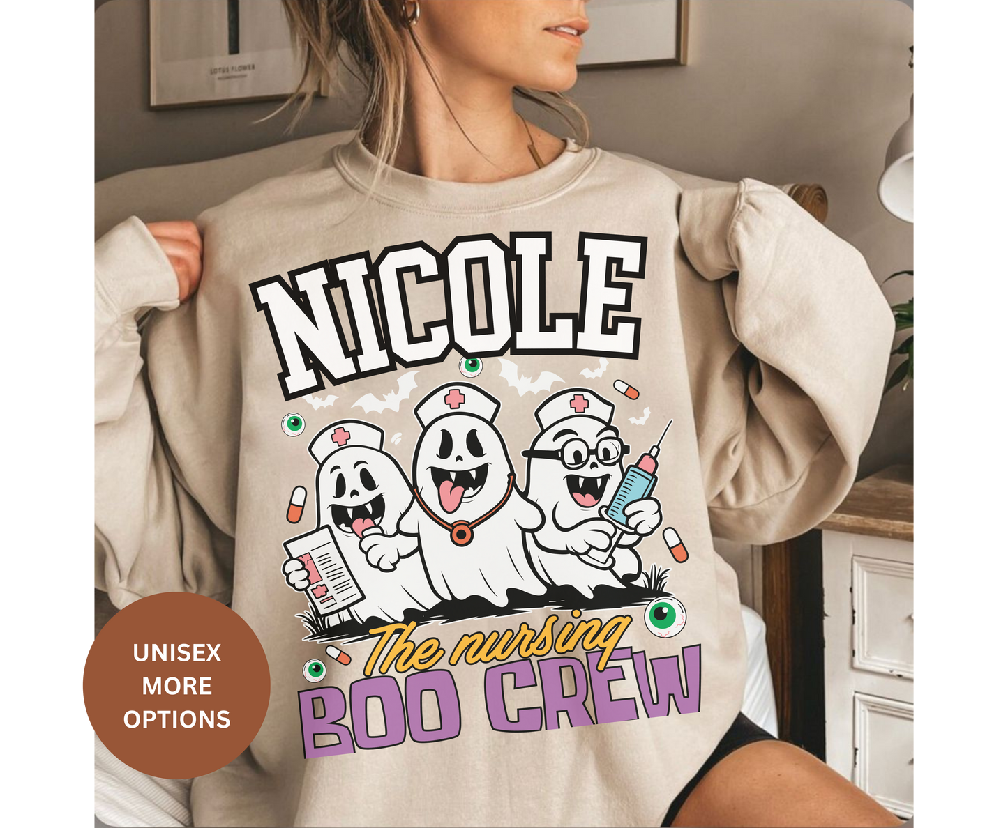 Custom Halloween Nursing Boo Crew Shirt for Men Women | Personalized Spooky Nurse Gift