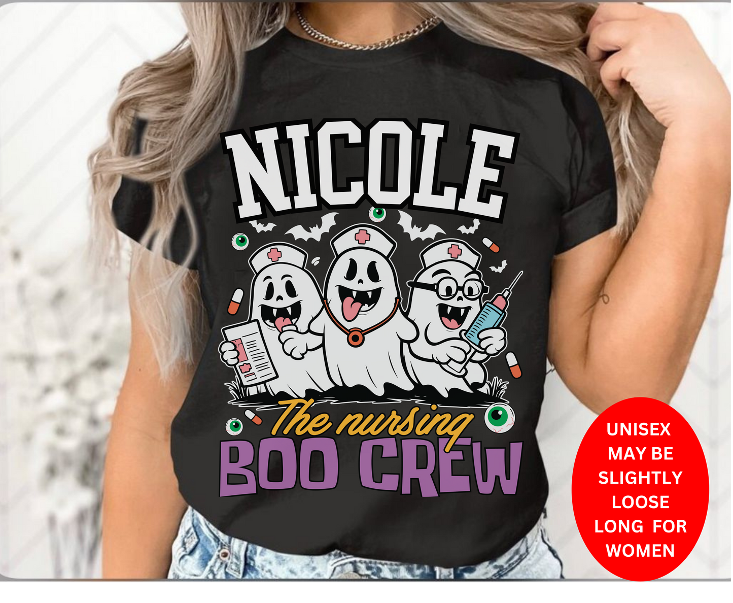 Custom Halloween Nursing Boo Crew Shirt for Men Women | Personalized Spooky Nurse Gift