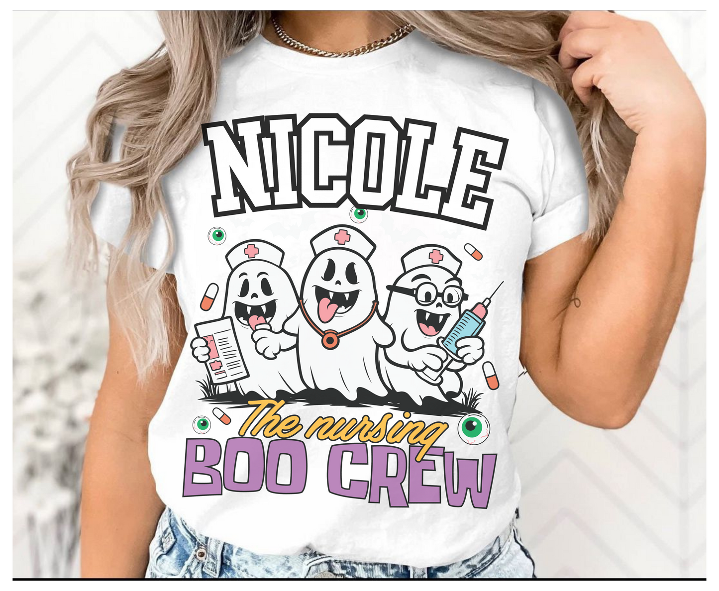 Custom Halloween Nursing Boo Crew Shirt for Men Women | Personalized Spooky Nurse Gift