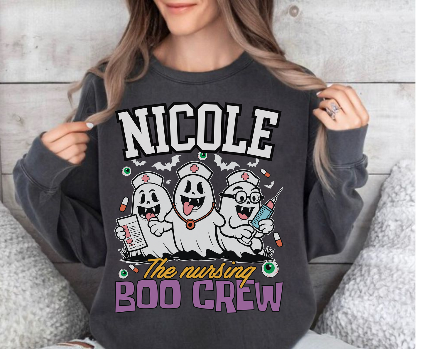 Custom Halloween Nursing Boo Crew Shirt for Men Women | Personalized Spooky Nurse Gift