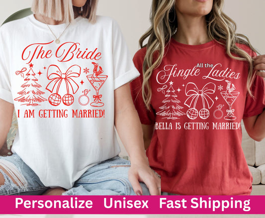 Trendy Christmas Bachelorette Party Shirts - Custom Christmas Hen do Unisex Tees Sweatshirt Gifts for Team Bride Bridesmaids