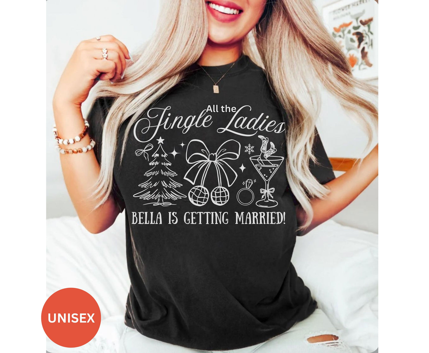 Trendy Christmas Bachelorette Party Shirts - Custom Christmas Hen do Unisex Tees Sweatshirt Gifts for Team Bride Bridesmaids