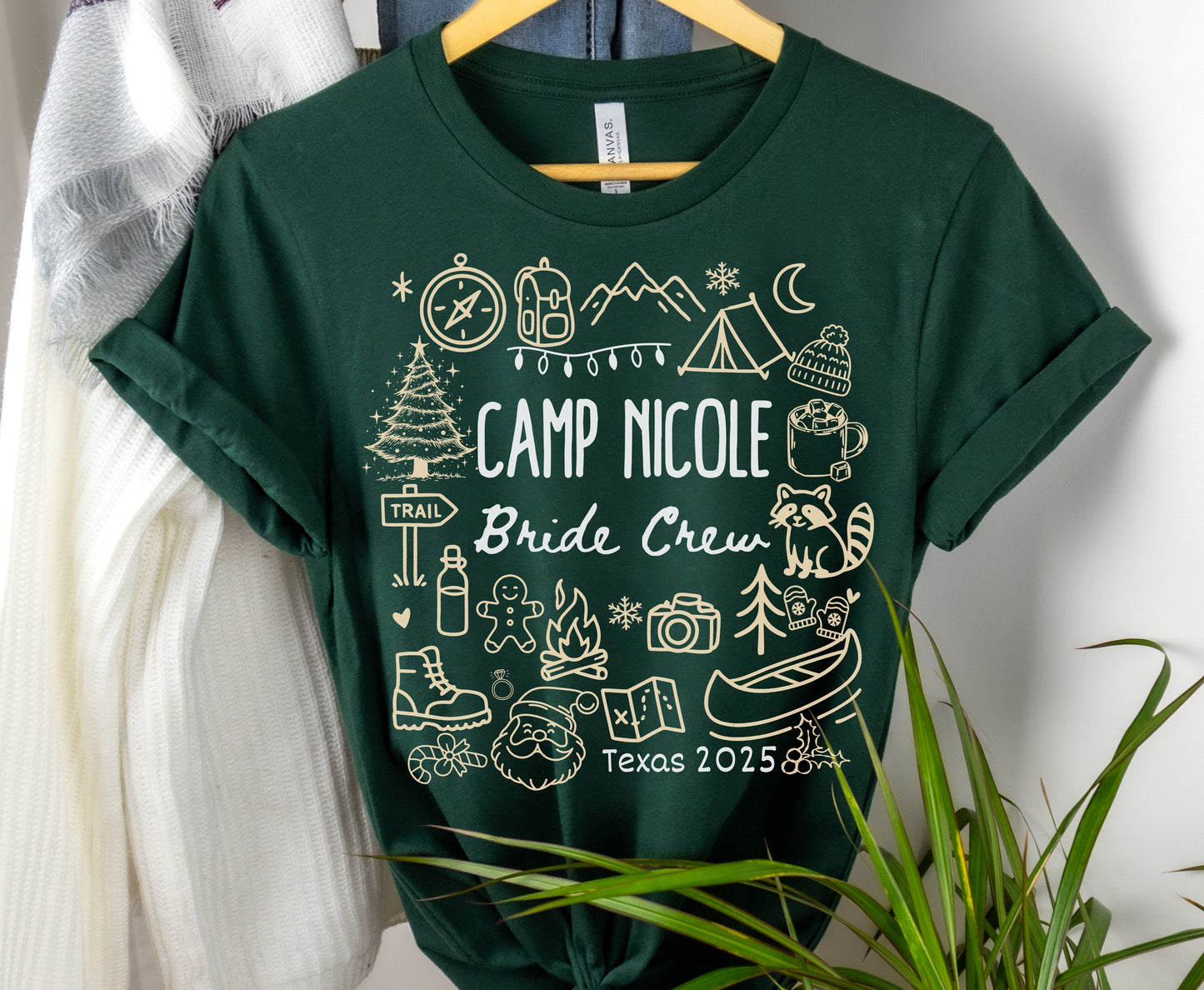 Trendy Christmas Camping Bachelorette Party Shirts - Custom Christmas Hen do Unisex Tees Sweatshirt Gifts for Team Bride Bridesmaids