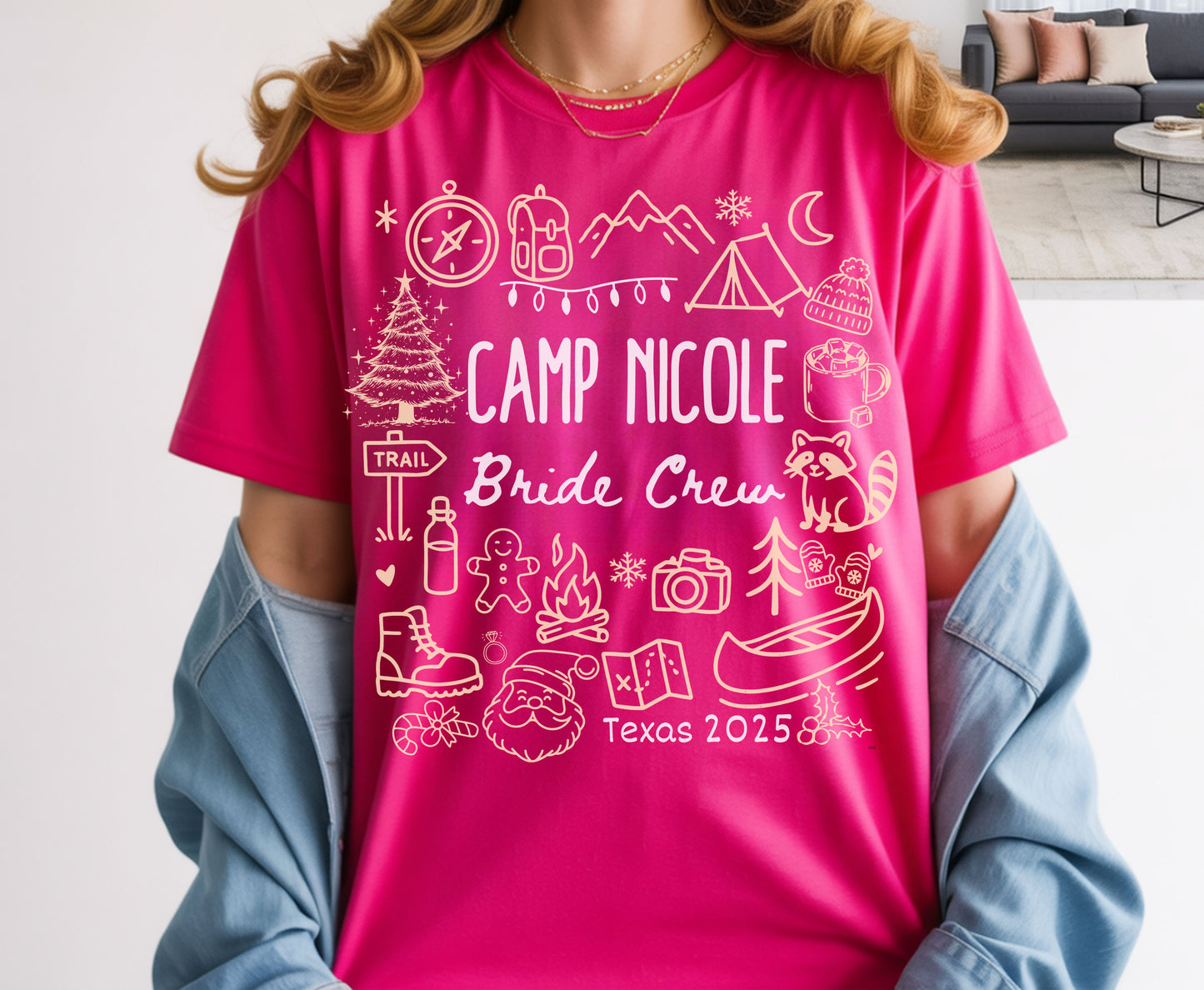Trendy Christmas Camping Bachelorette Party Shirts - Custom Christmas Hen do Unisex Tees Sweatshirt Gifts for Team Bride Bridesmaids
