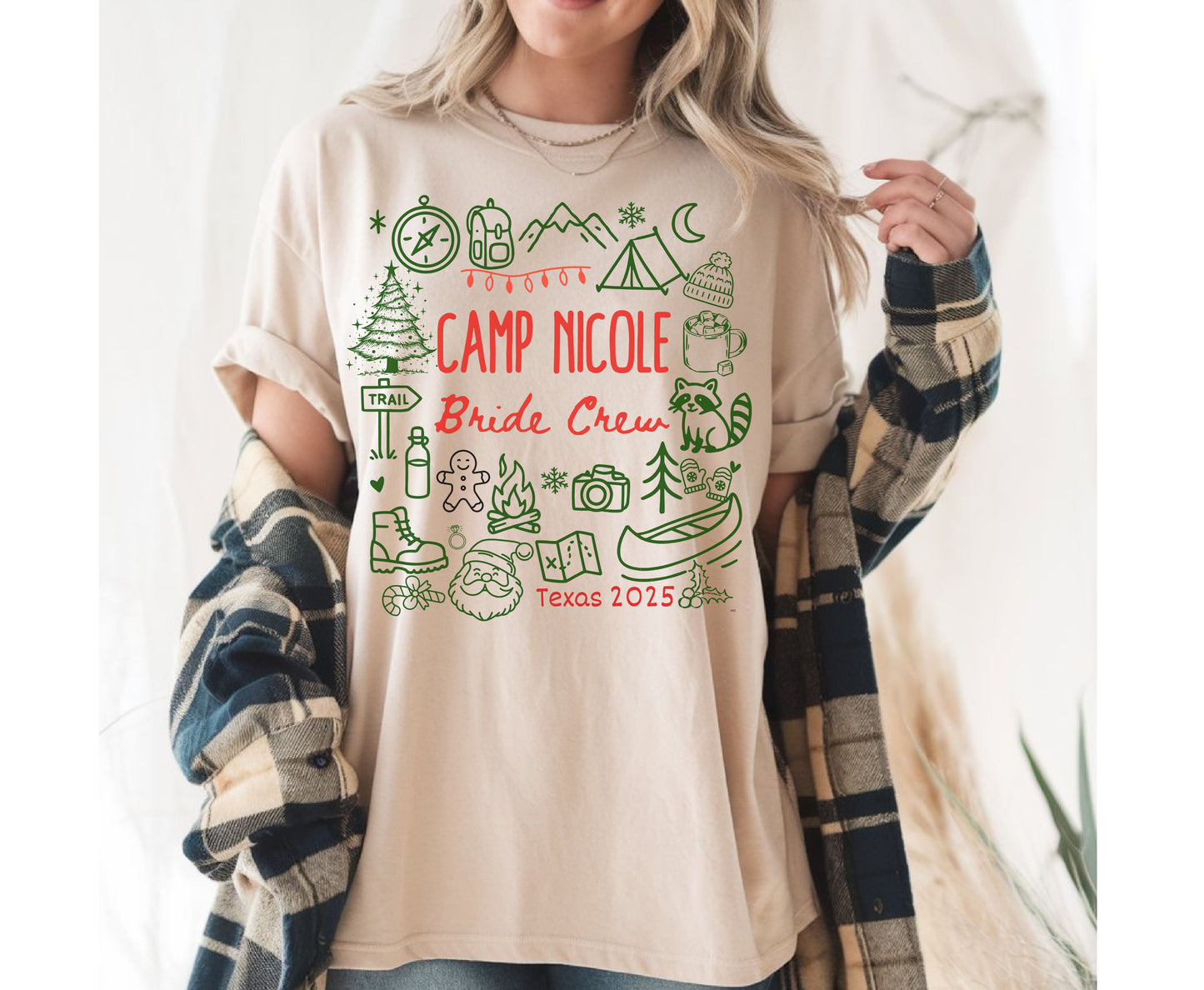 Trendy Christmas Camping Bachelorette Party Shirts - Custom Christmas Hen do Unisex Tees Sweatshirt Gifts for Team Bride Bridesmaids