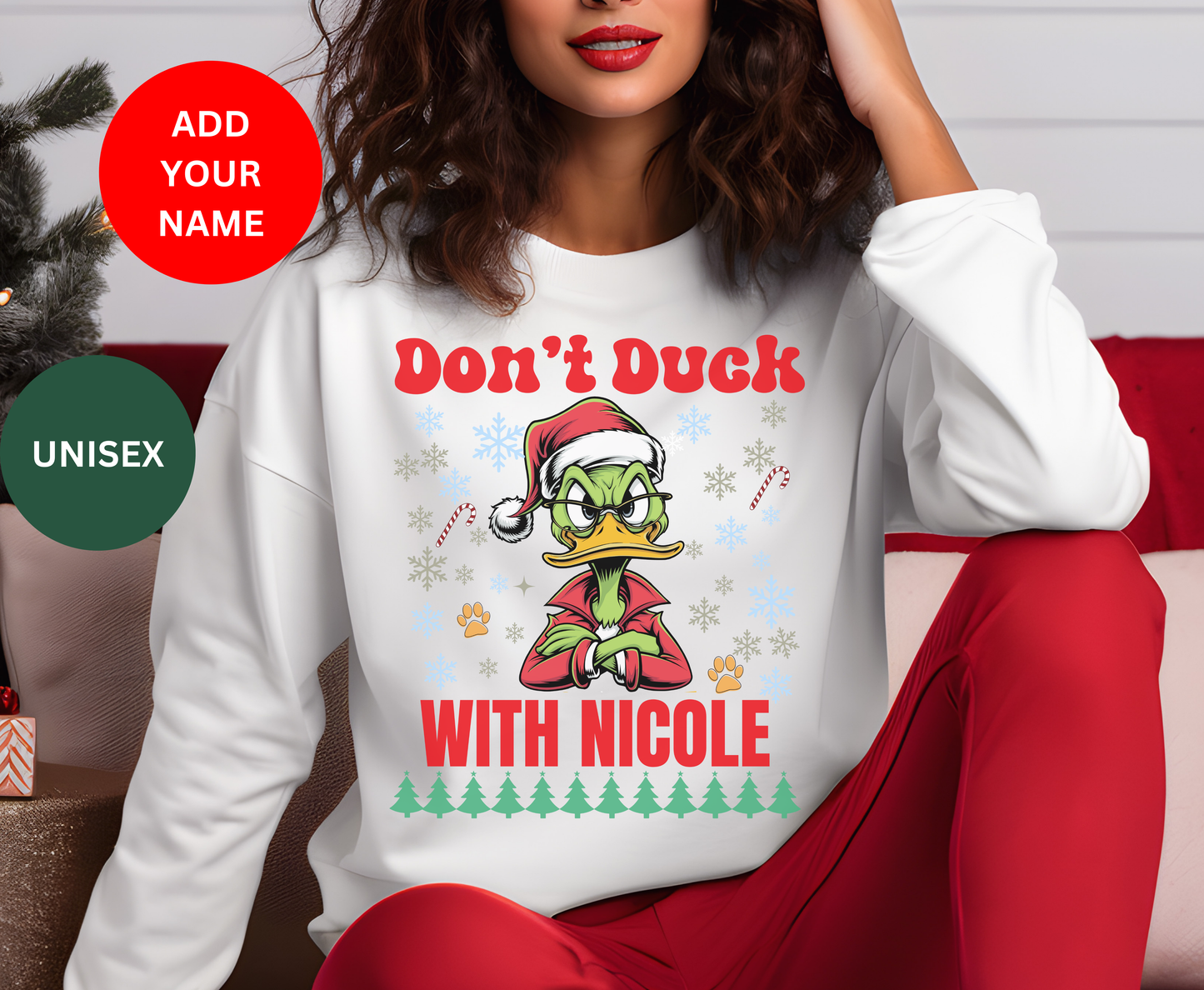 Custom Grumpy Duck Winter Christmas Shirt Holiday Tee Personalized Ugly Xmas Jumper Hoodie